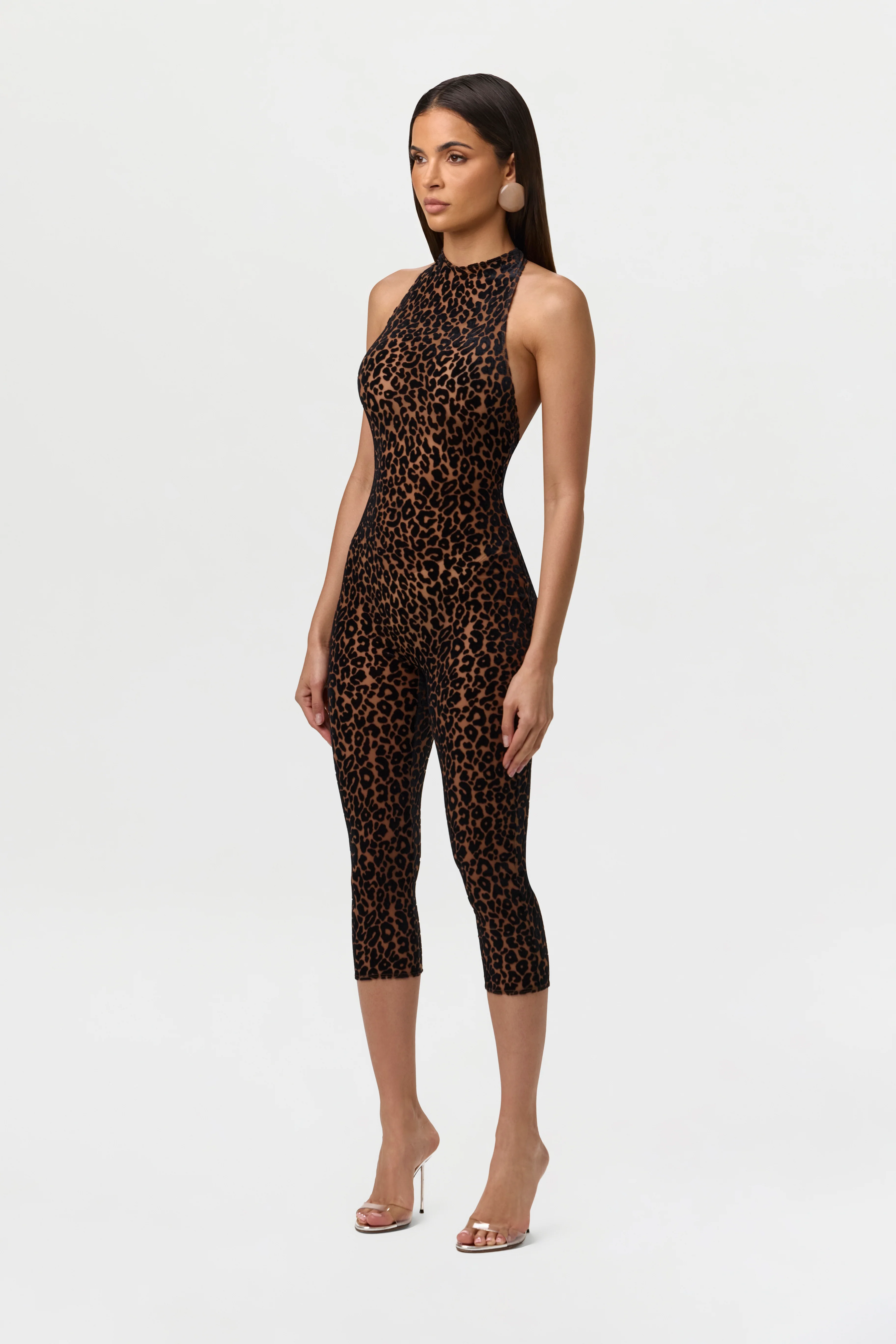 Burnout Print Halter Capri Jumpsuit - Image 3