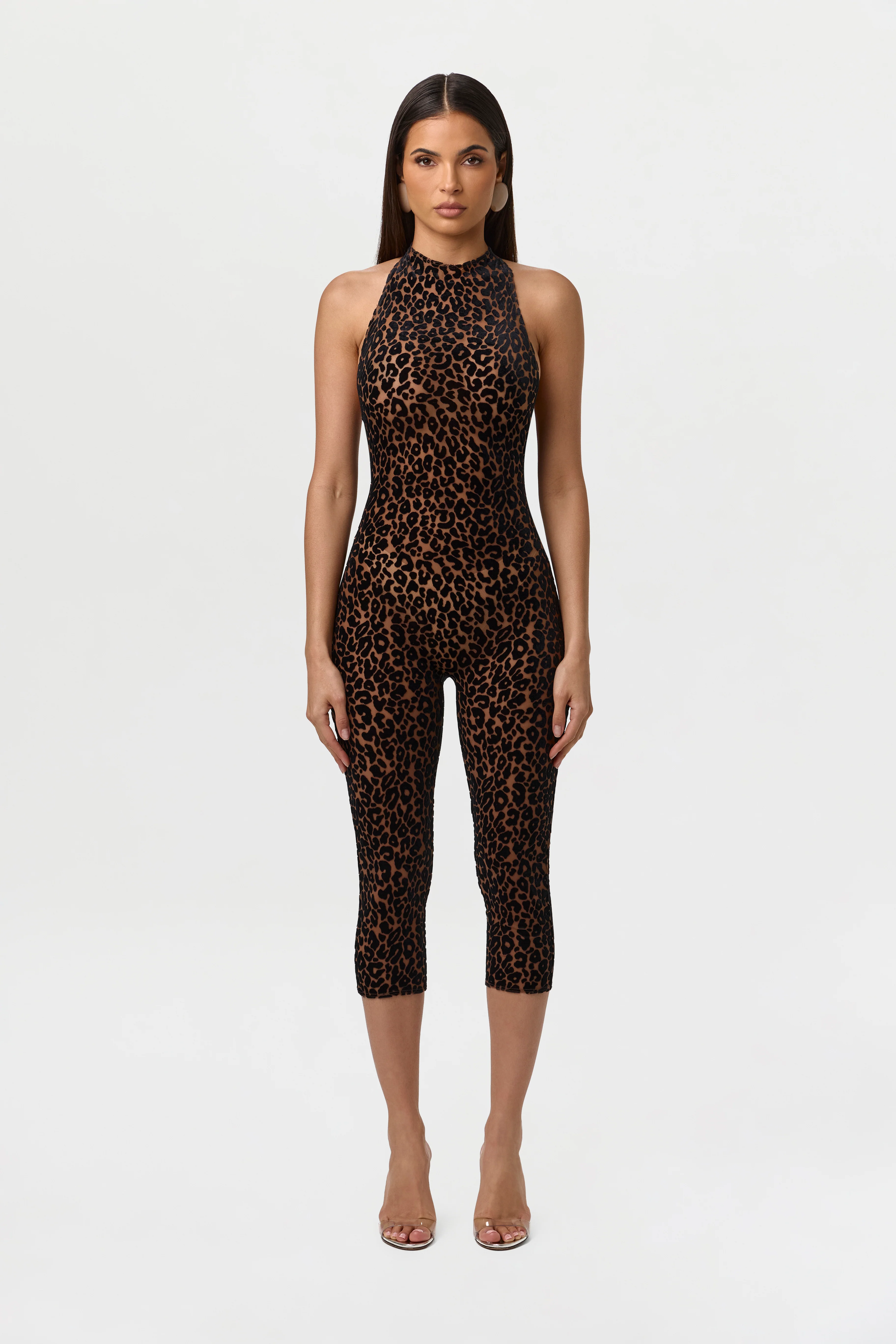 Burnout Print Halter Capri Jumpsuit - Image 4