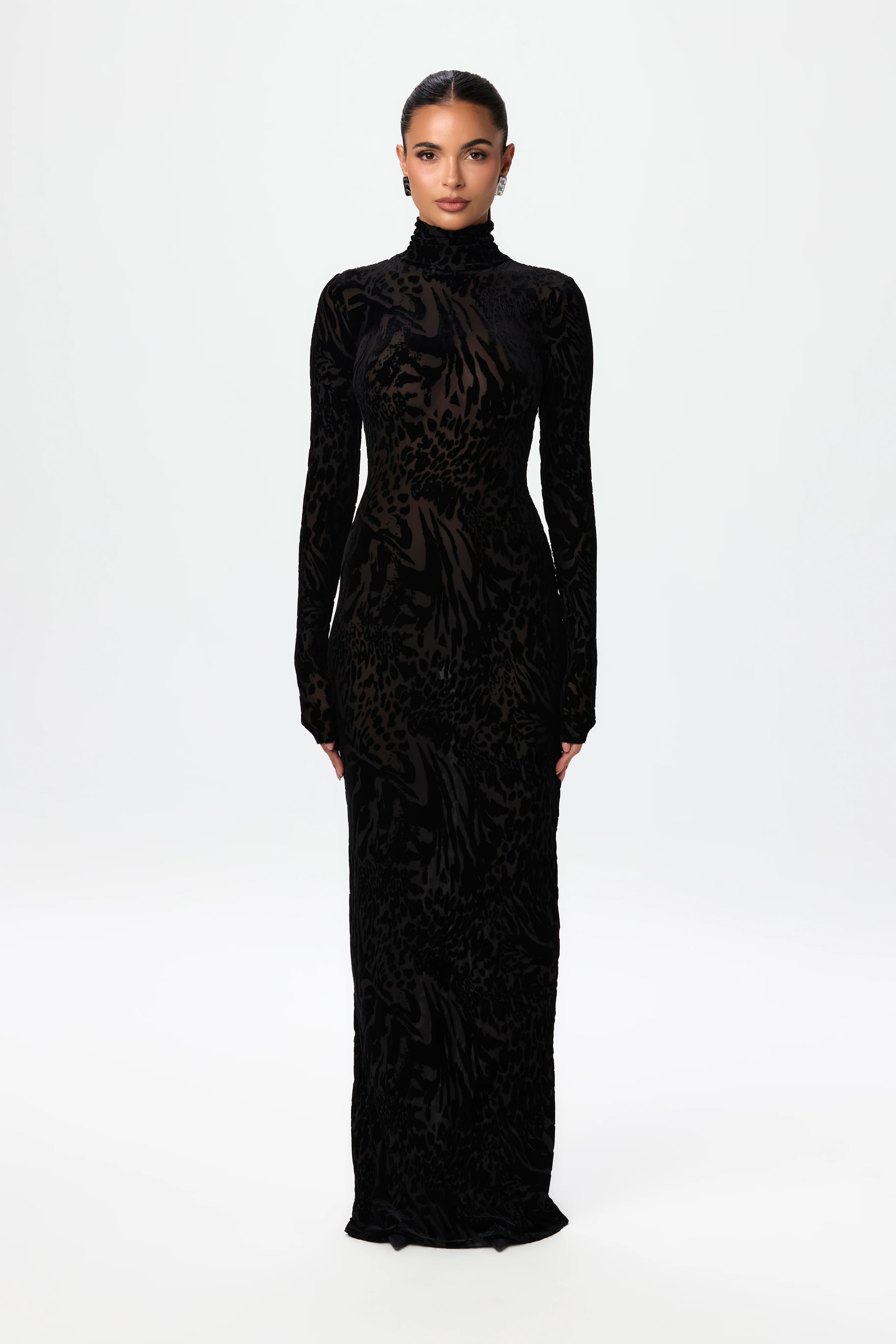 Burnout Print Turtleneck Maxi Dress - Image 10