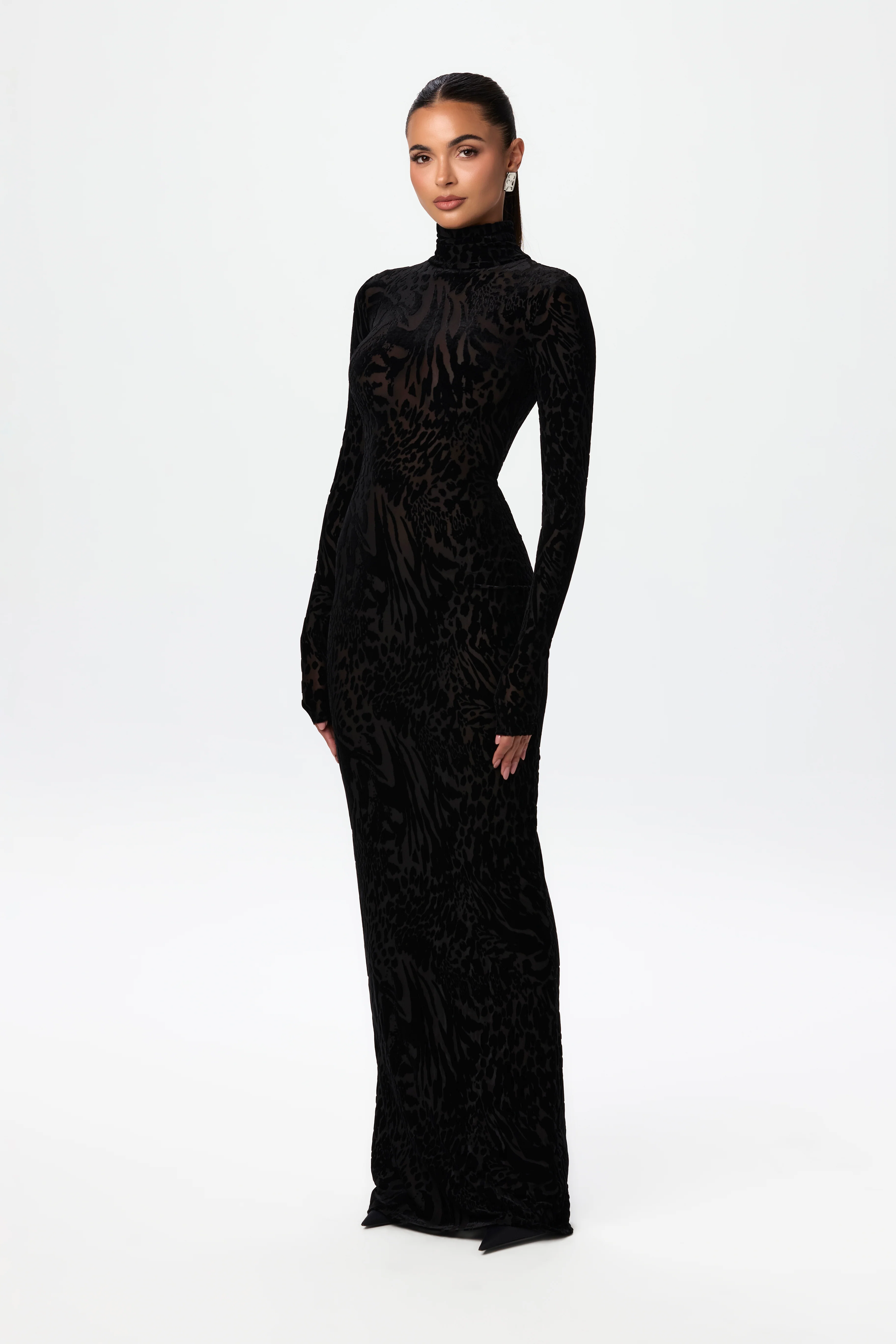 Burnout Print Turtleneck Maxi Dress - Image 11