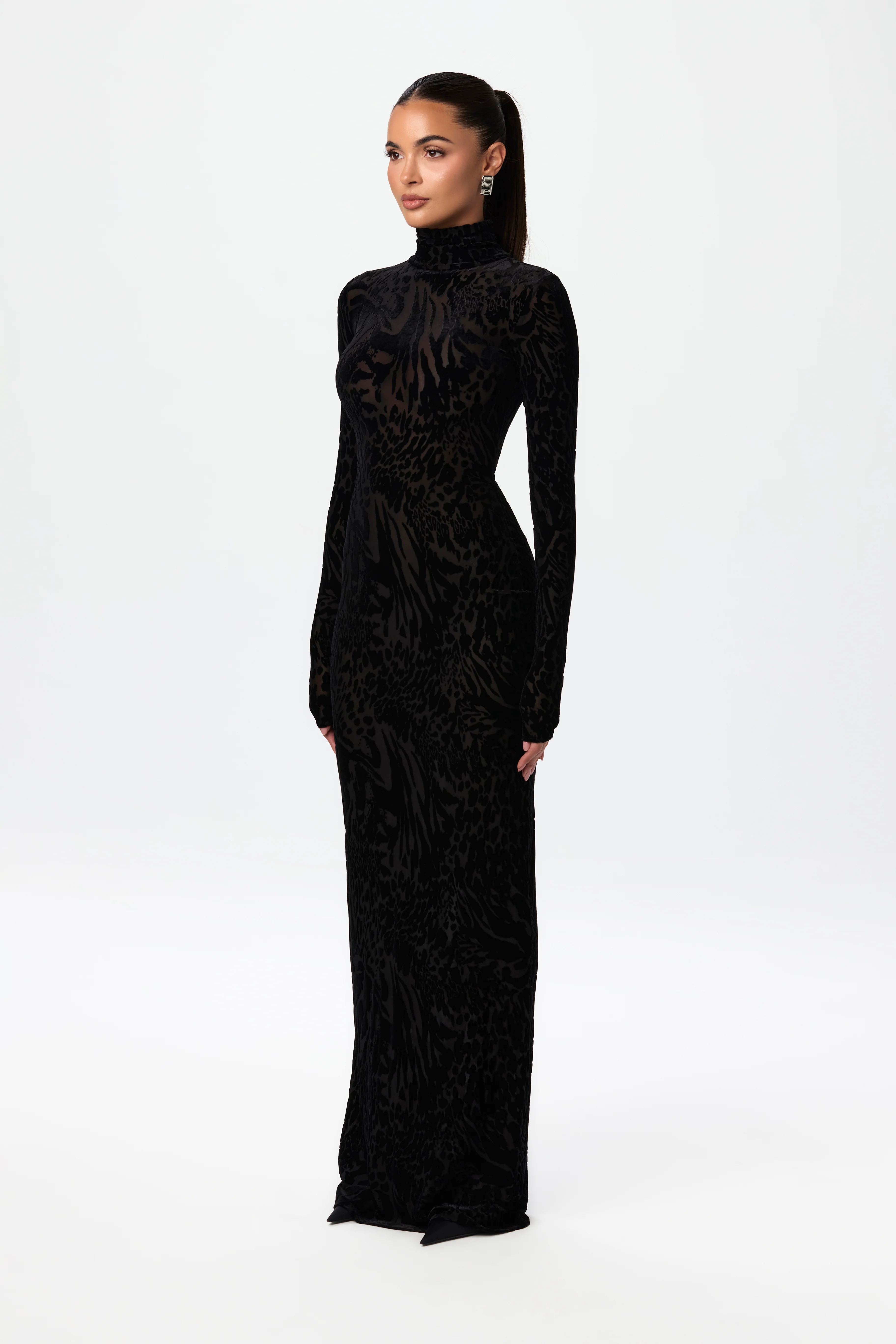 Burnout Print Turtleneck Maxi Dress - Image 12