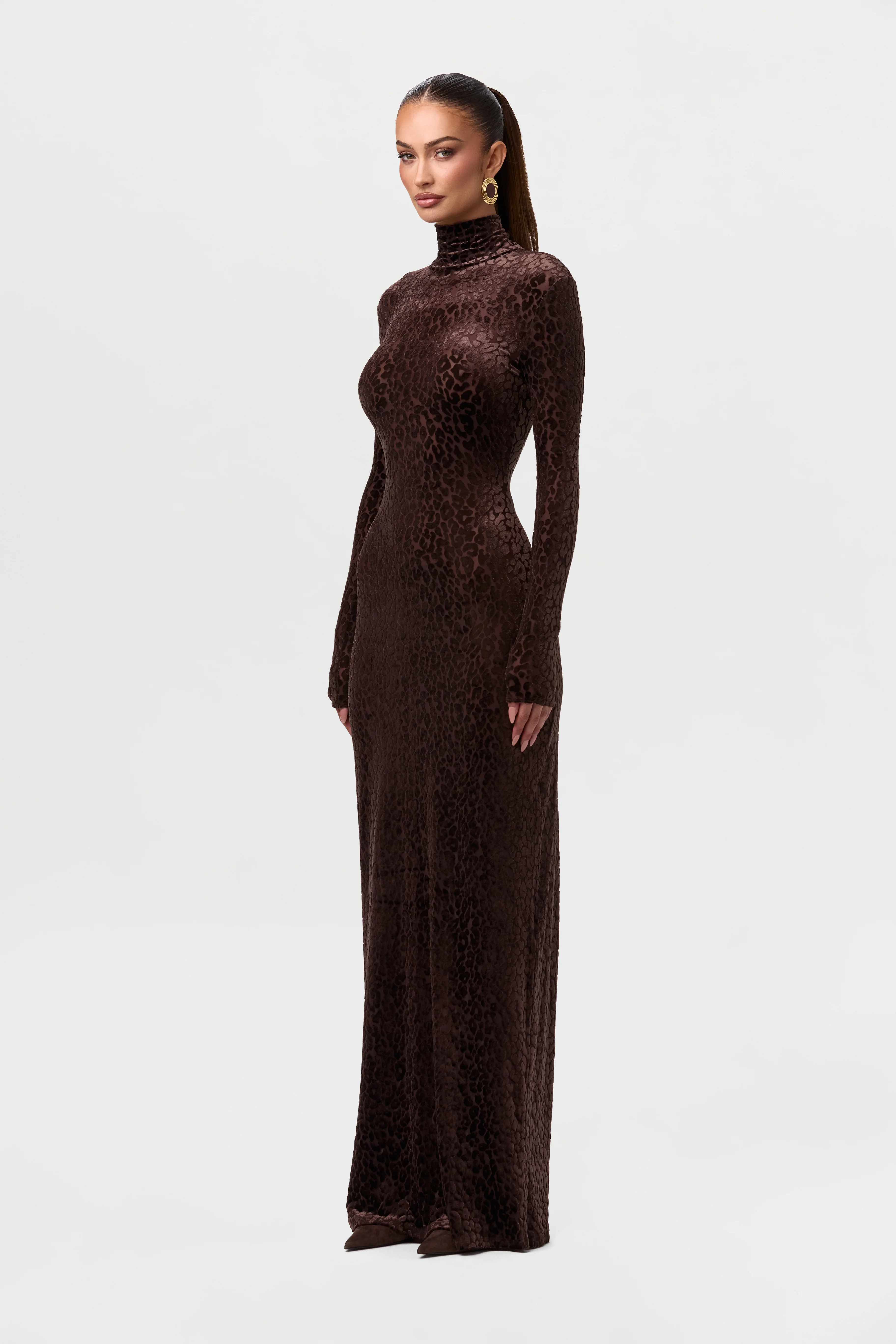Burnout Print Turtleneck Maxi Dress - Image 3