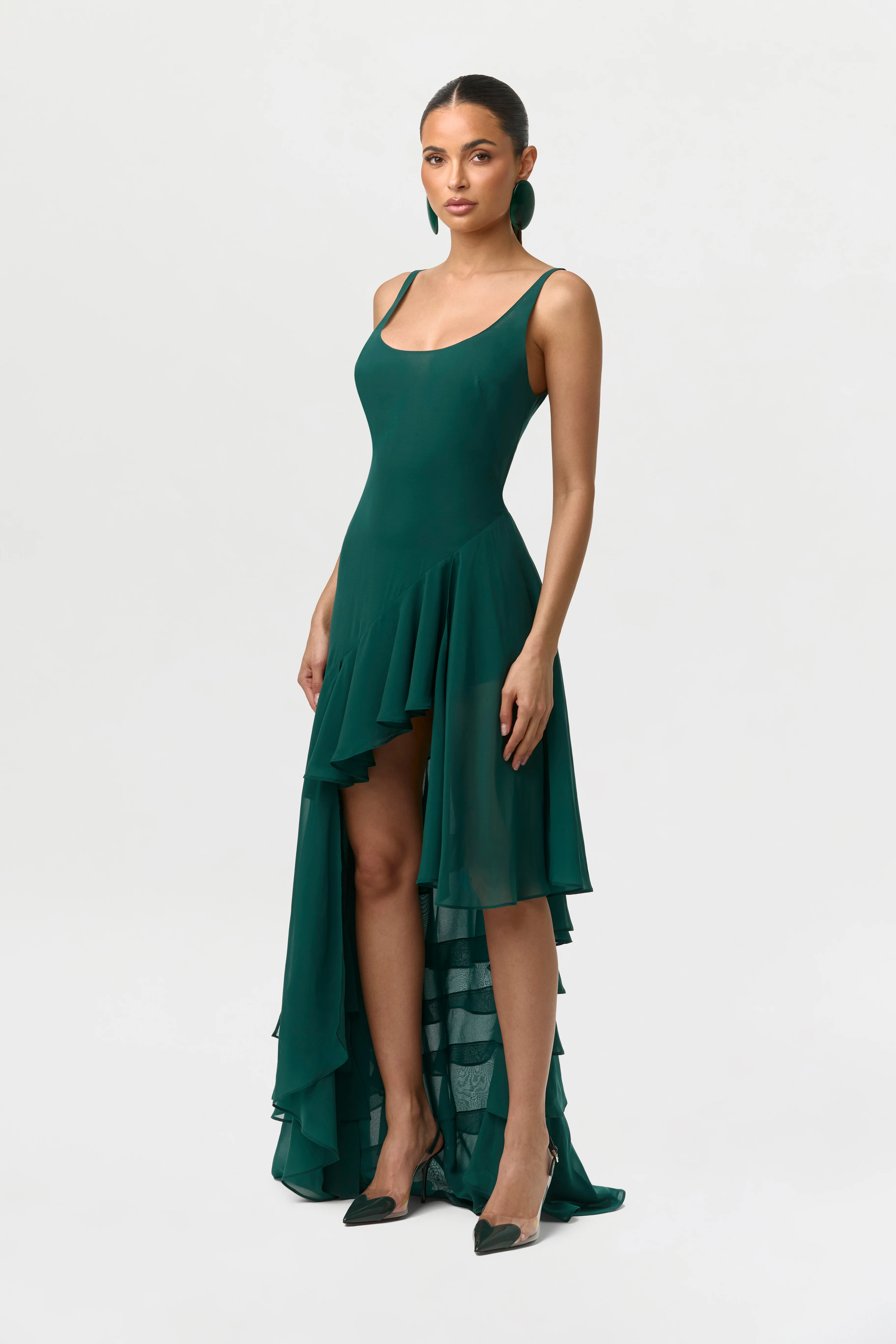Chiffon Asymmetric Ruffle Dress - Image 2