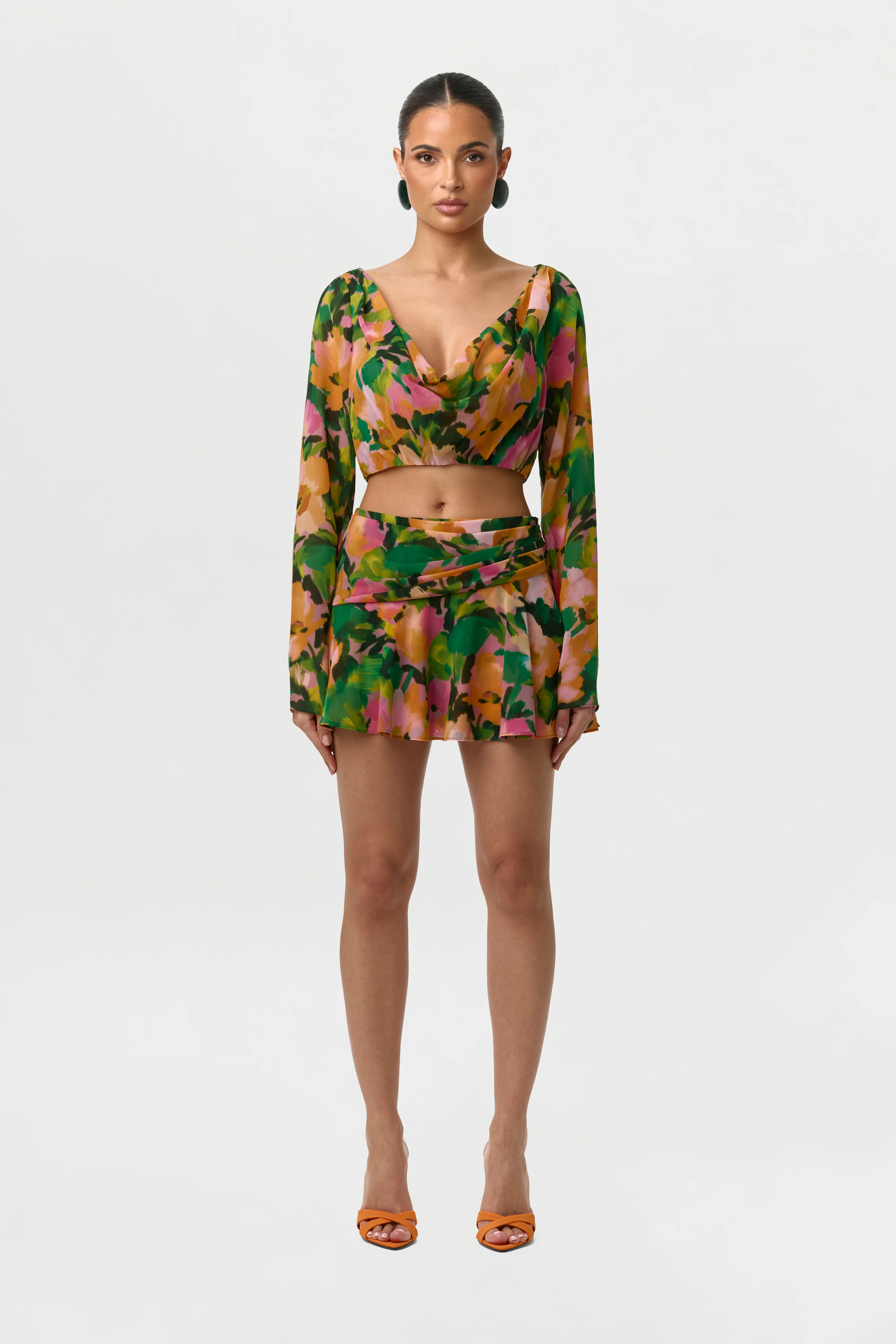 Chiffon Floral Cowl Crop Top - Image 3