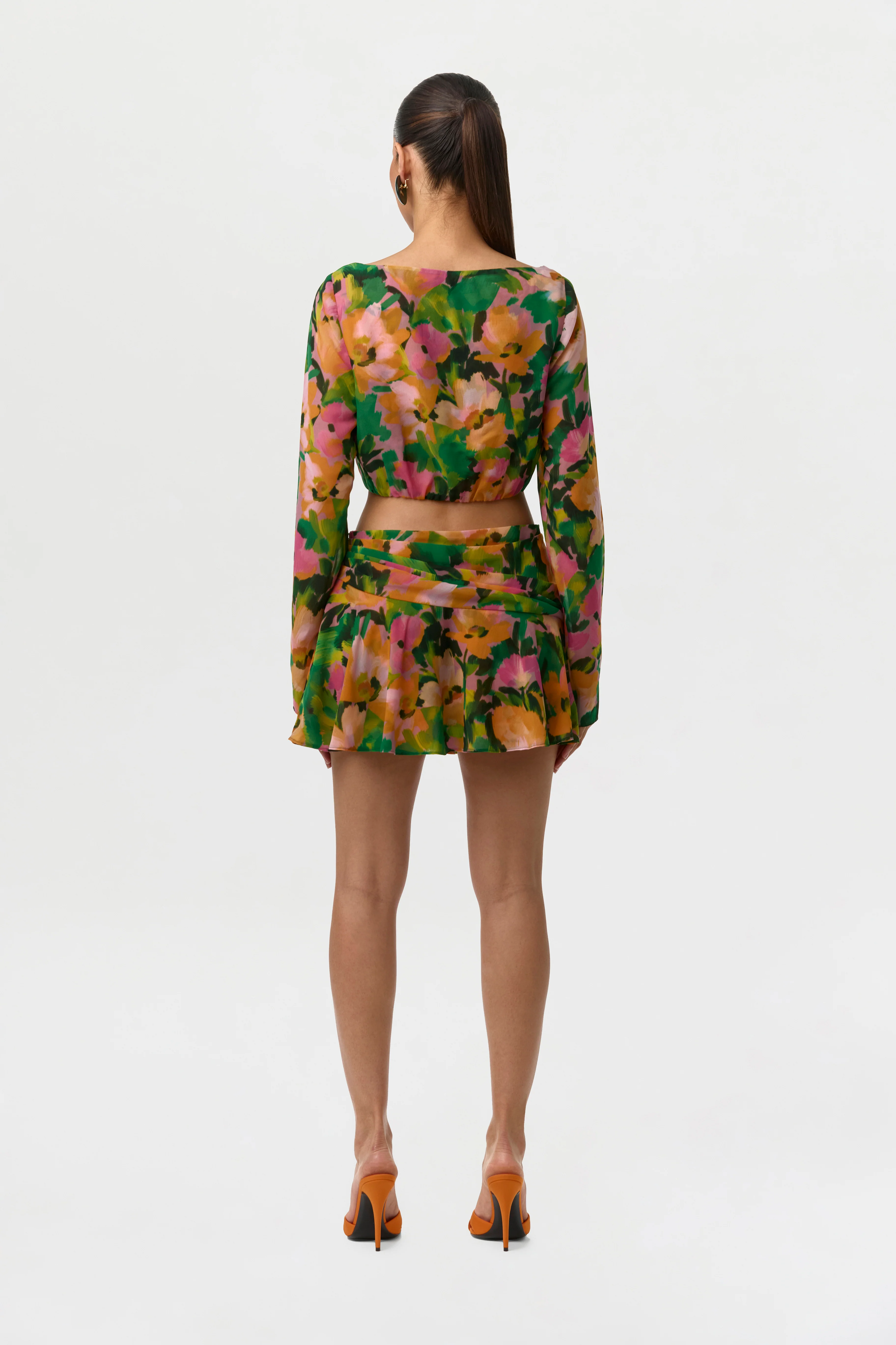 Chiffon Floral Cowl Crop Top - Image 7