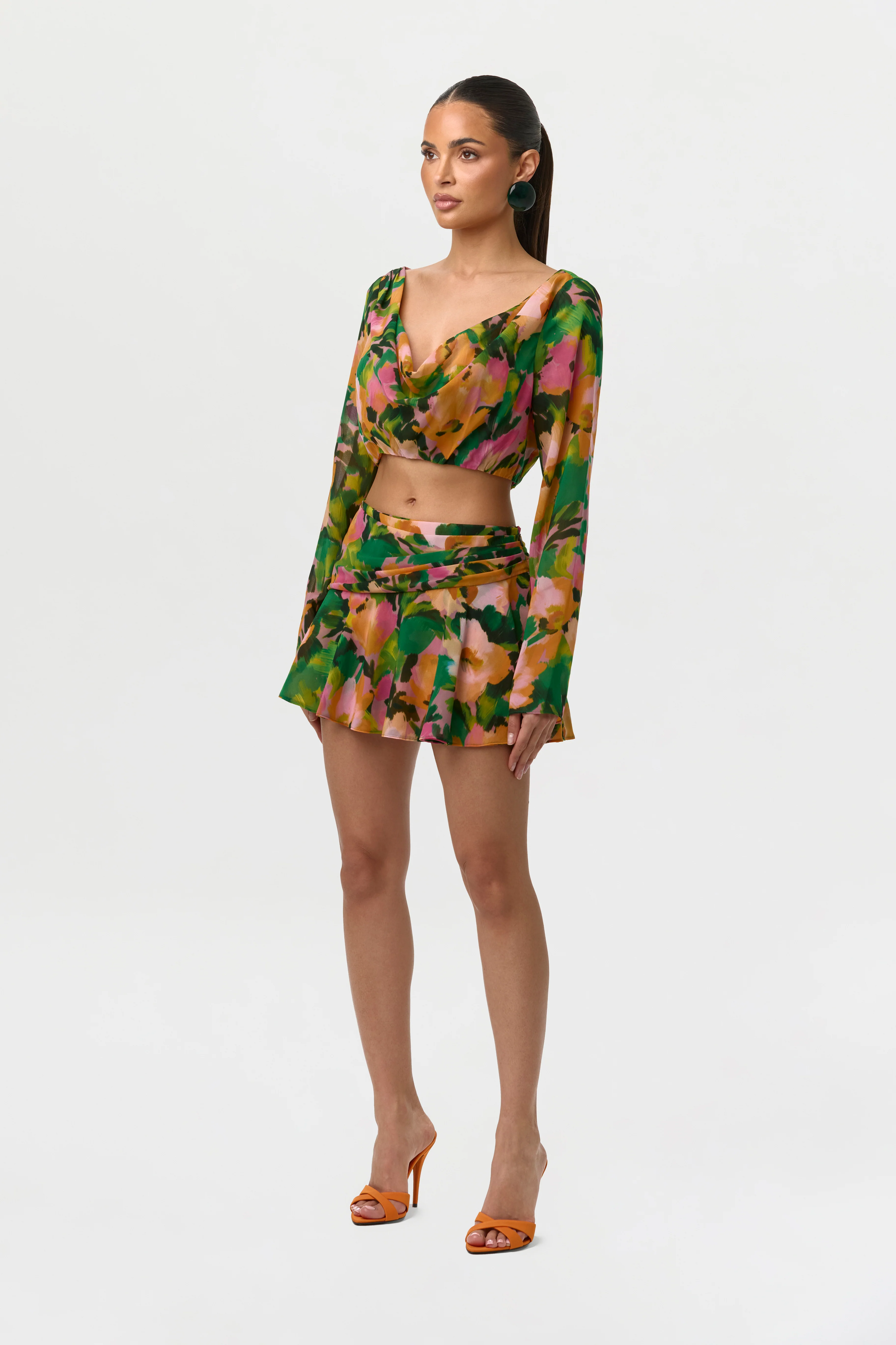 Chiffon Print Ruffle Mini Skirt