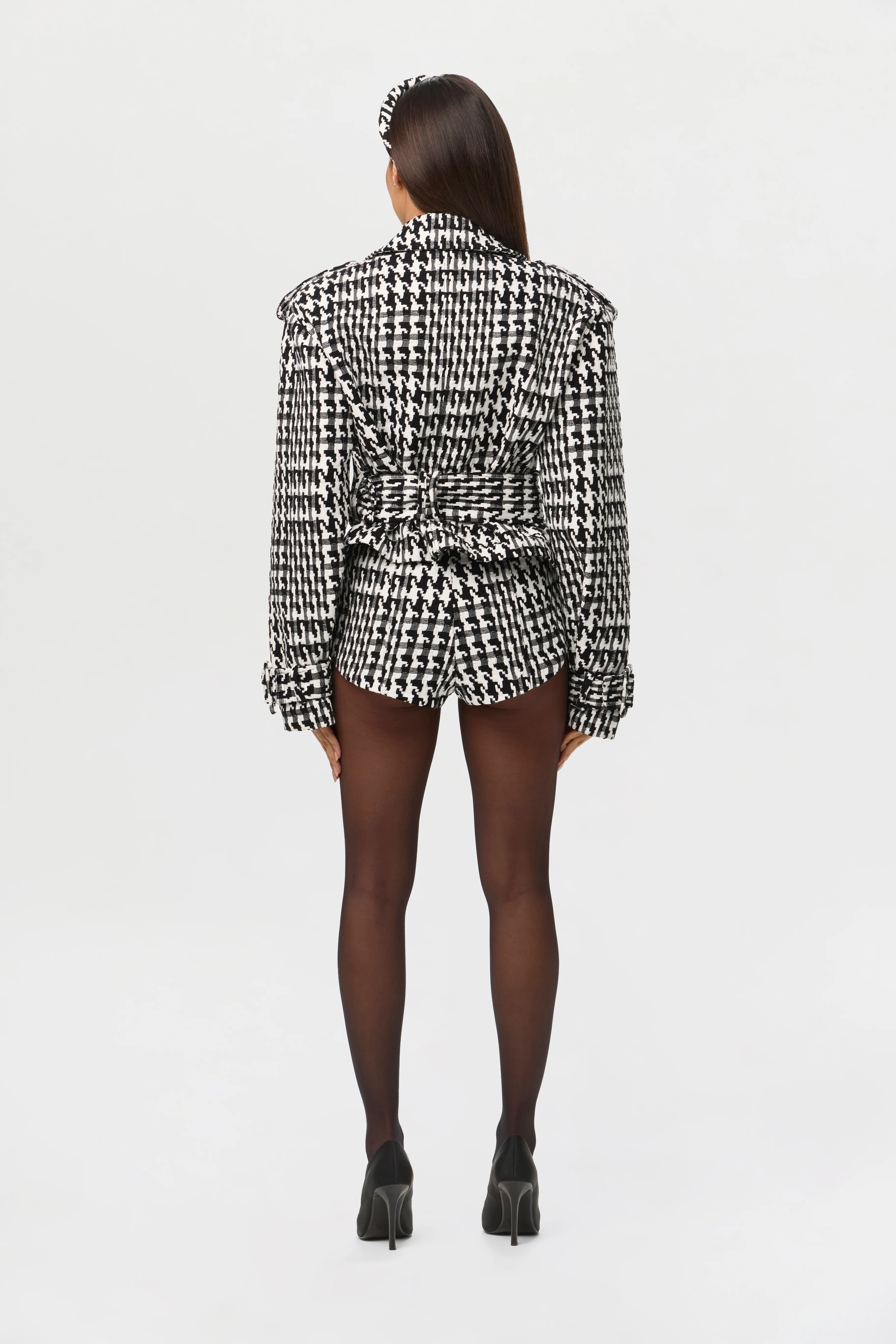 Jacquard Houndstooth Cropped Coat - Image 6