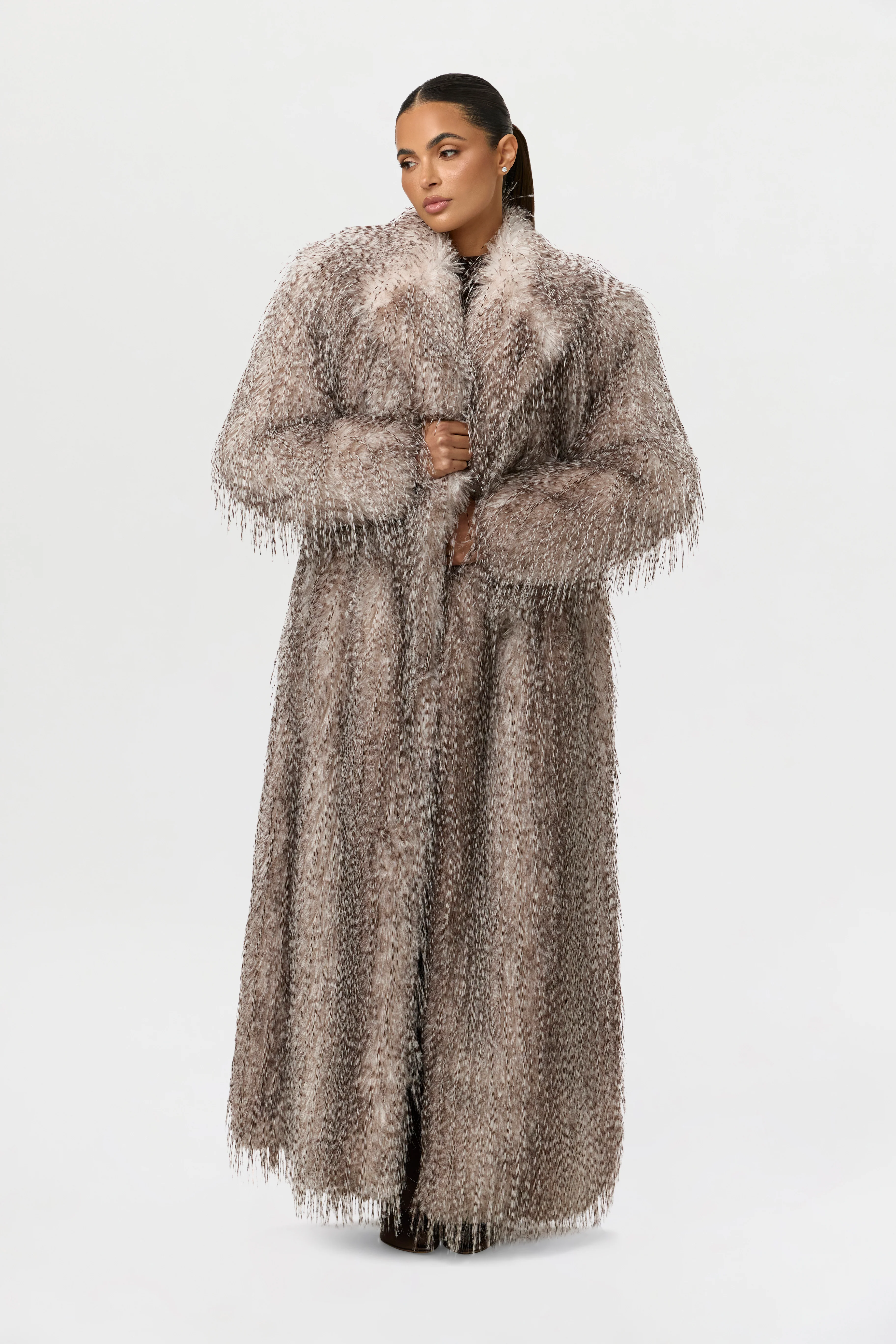 Faux Feather Plush Long Coat