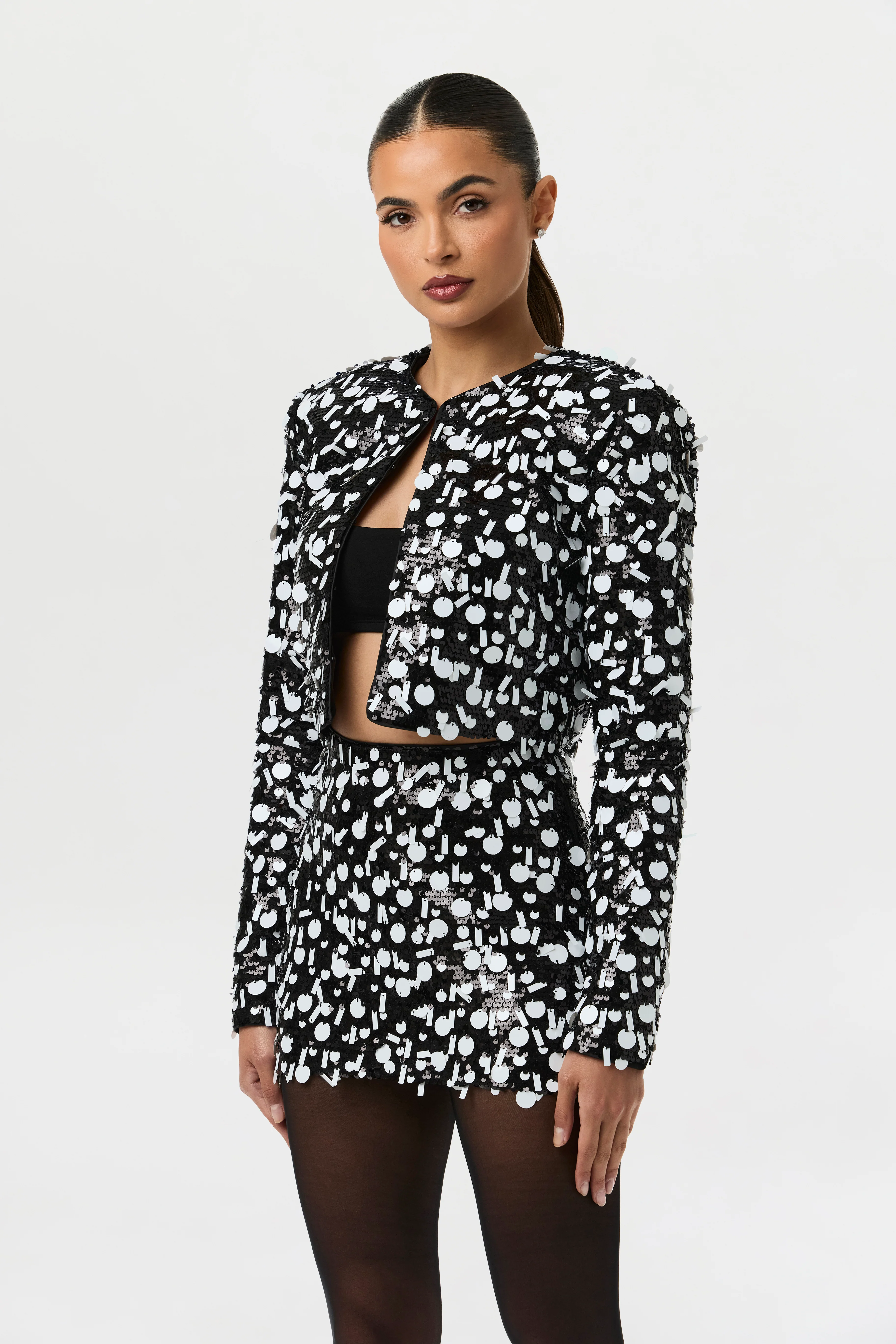Geometric Sequin Cropped Jacket - Image 5