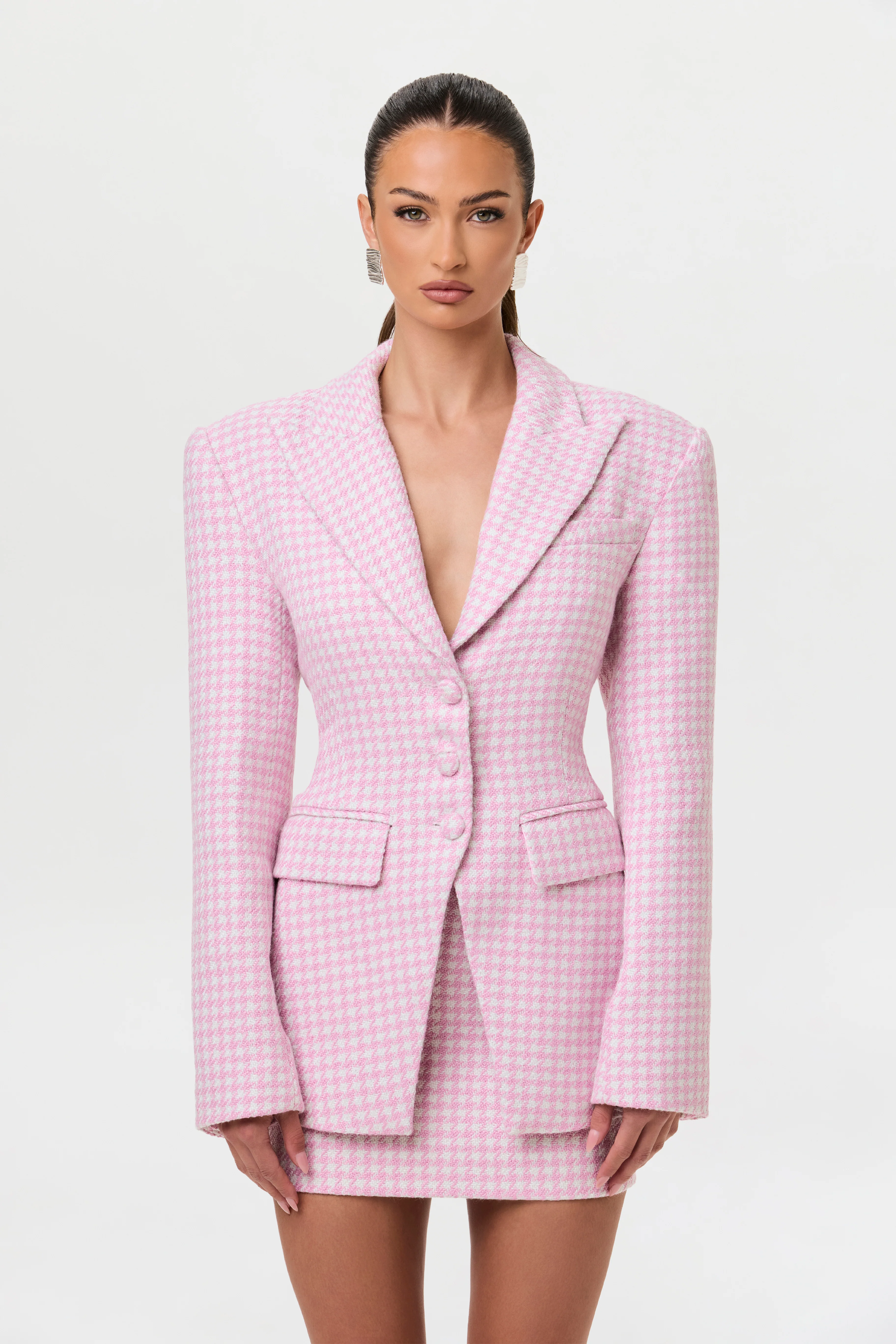 Tweed Houndstooth Suited Blazer - Image 11