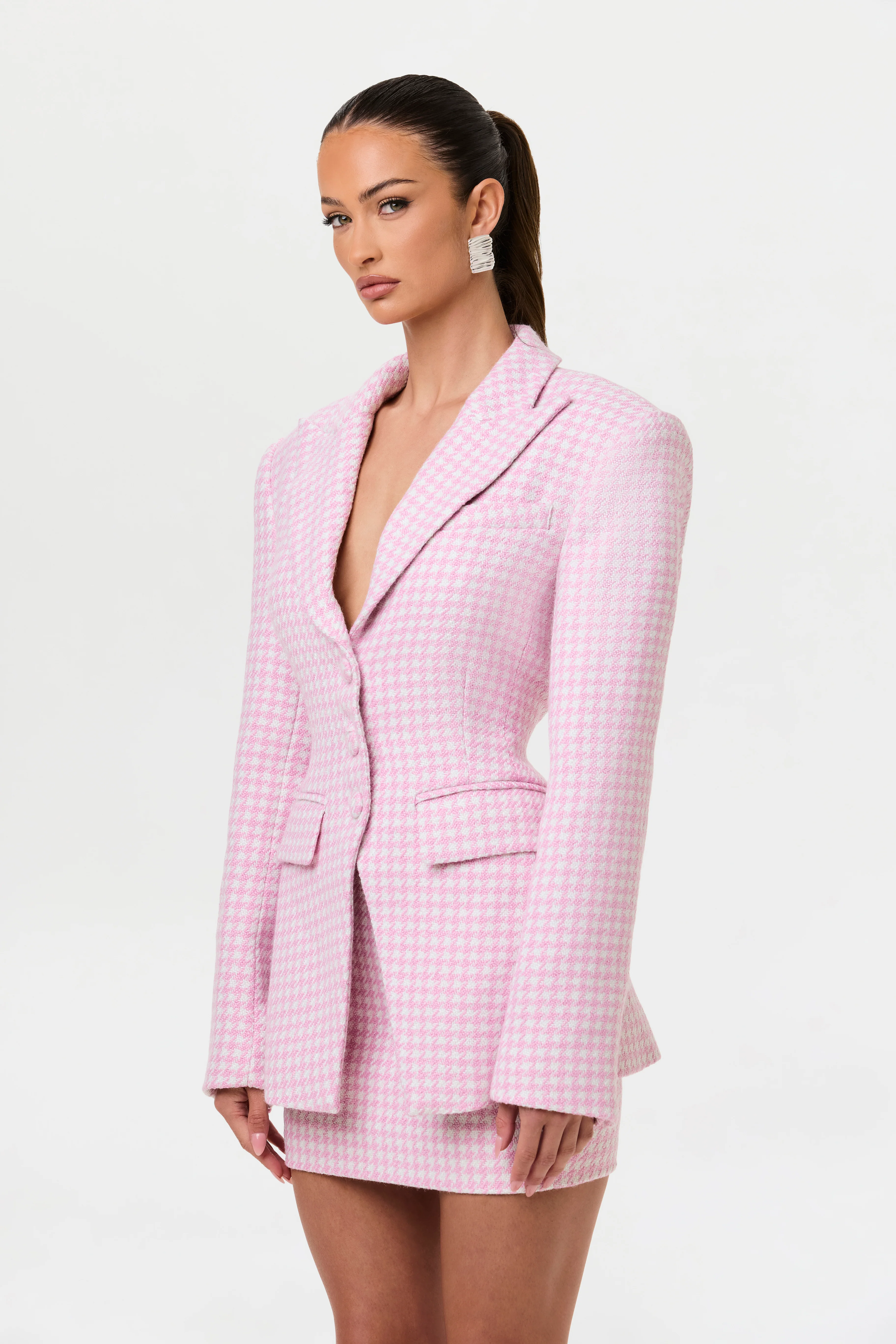 Tweed Houndstooth Suited Blazer - Image 15