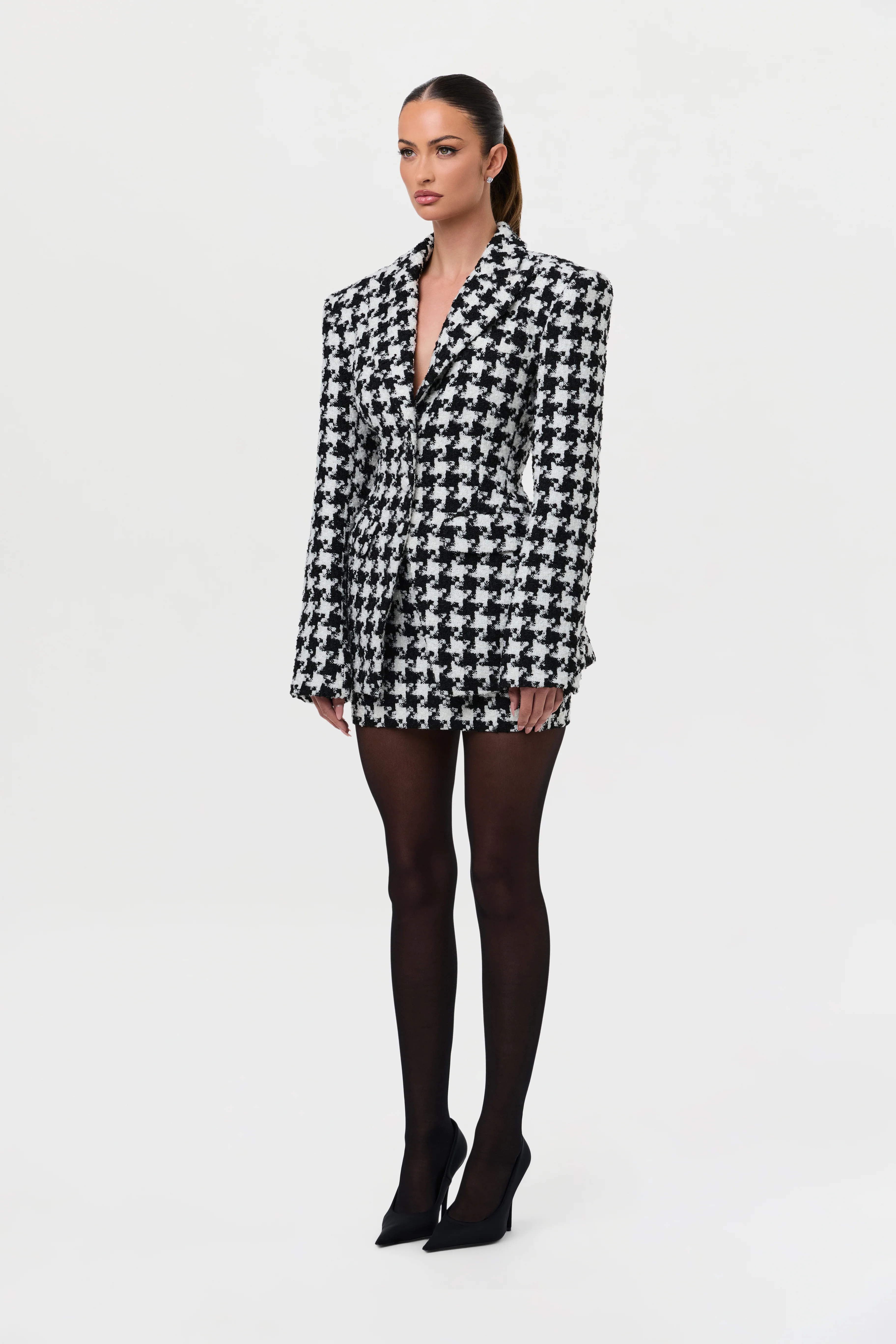 Tweed Houndstooth Suited Blazer - Image 5