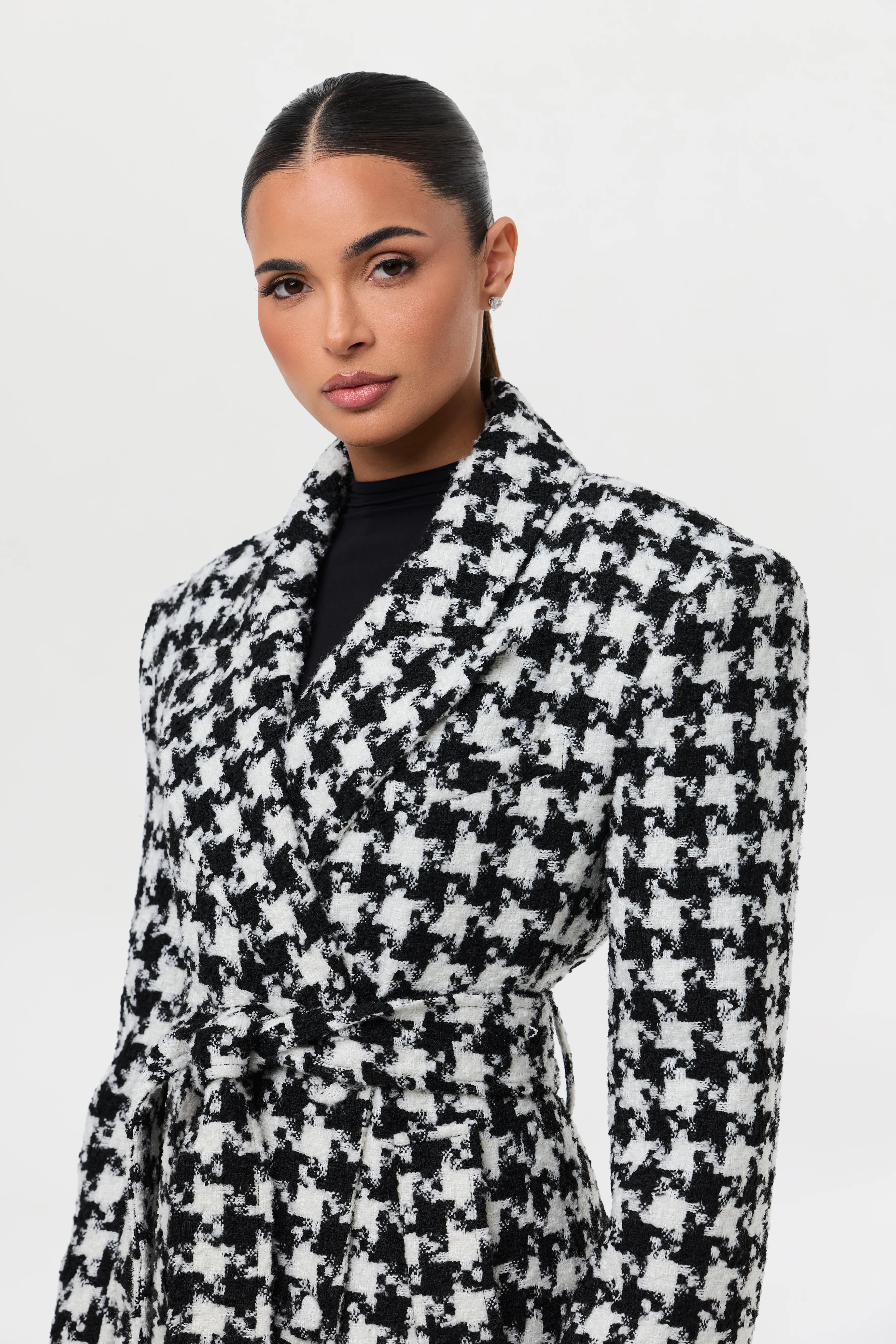 Jacquard Houndstooth Long Coat - Image 10