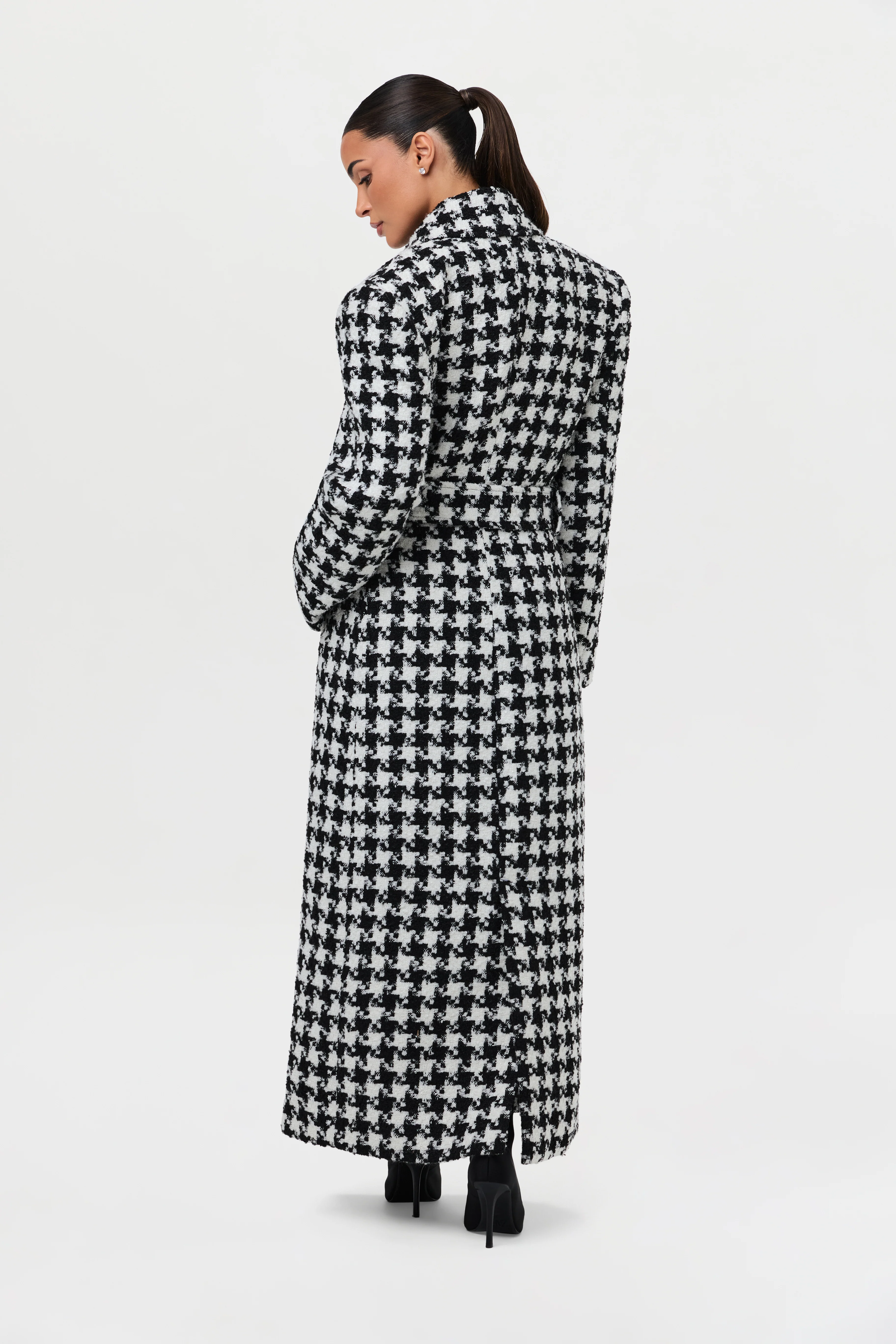 Jacquard Houndstooth Long Coat - Image 11