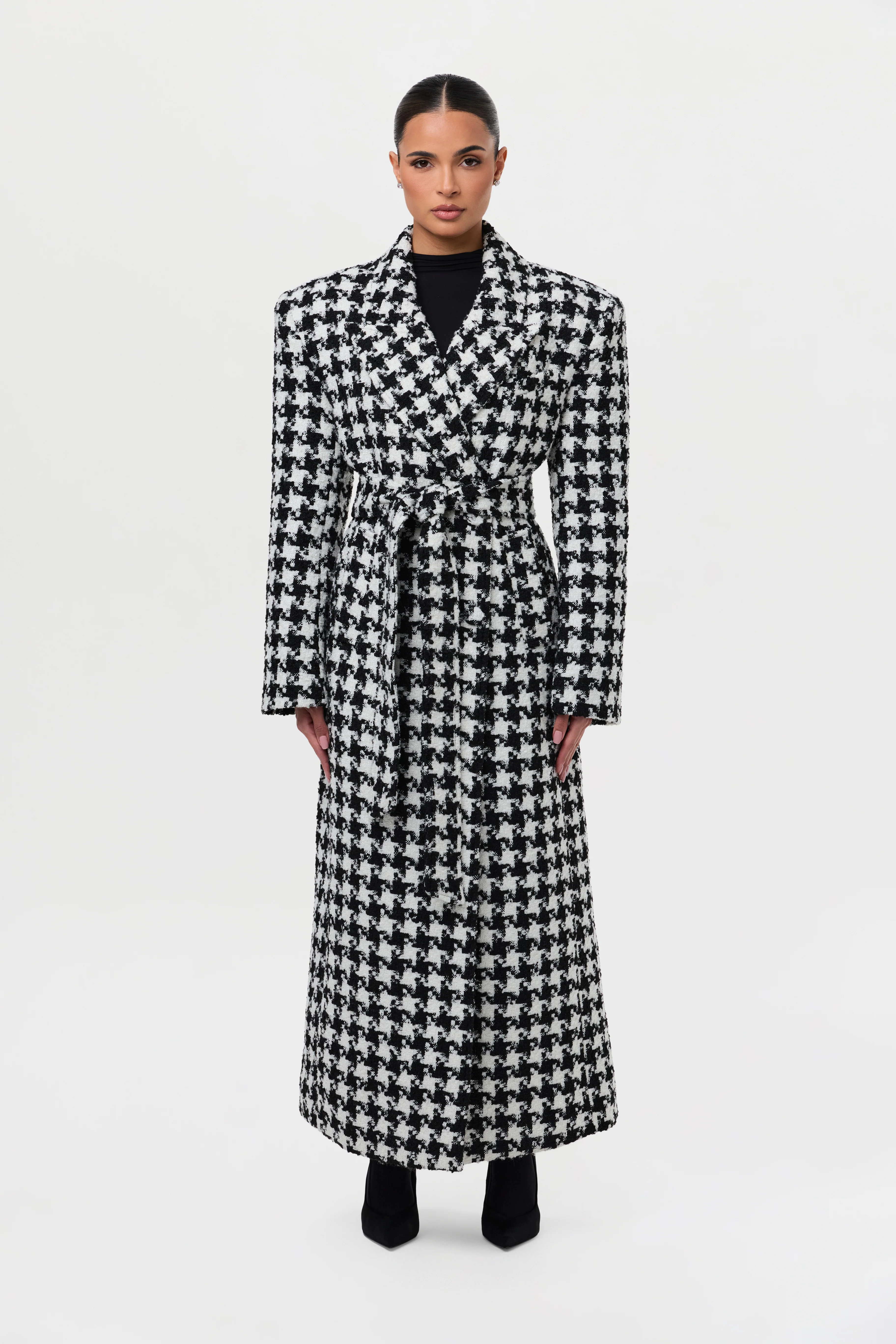 Jacquard Houndstooth Long Coat - Image 2