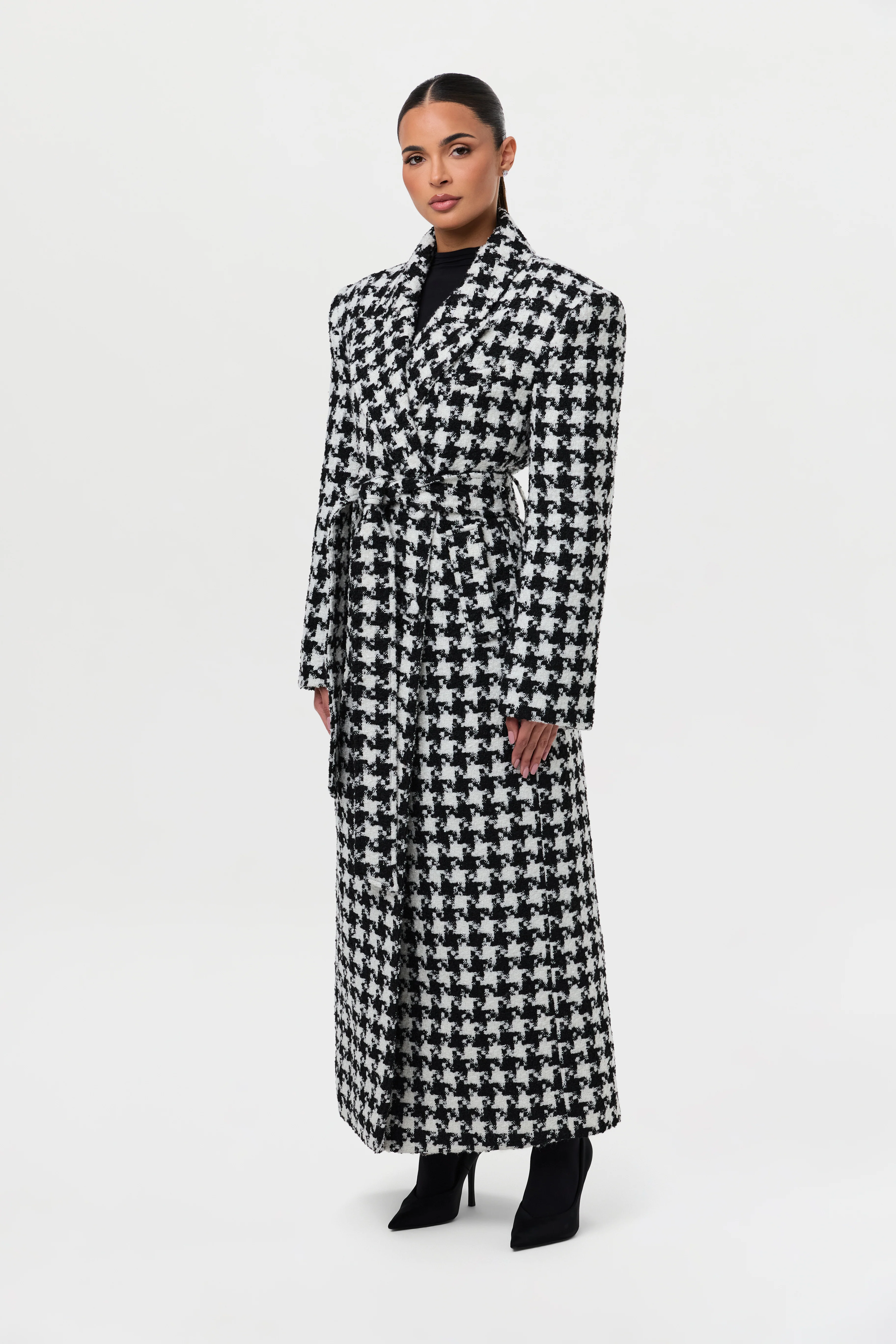 Jacquard Houndstooth Long Coat - Image 3