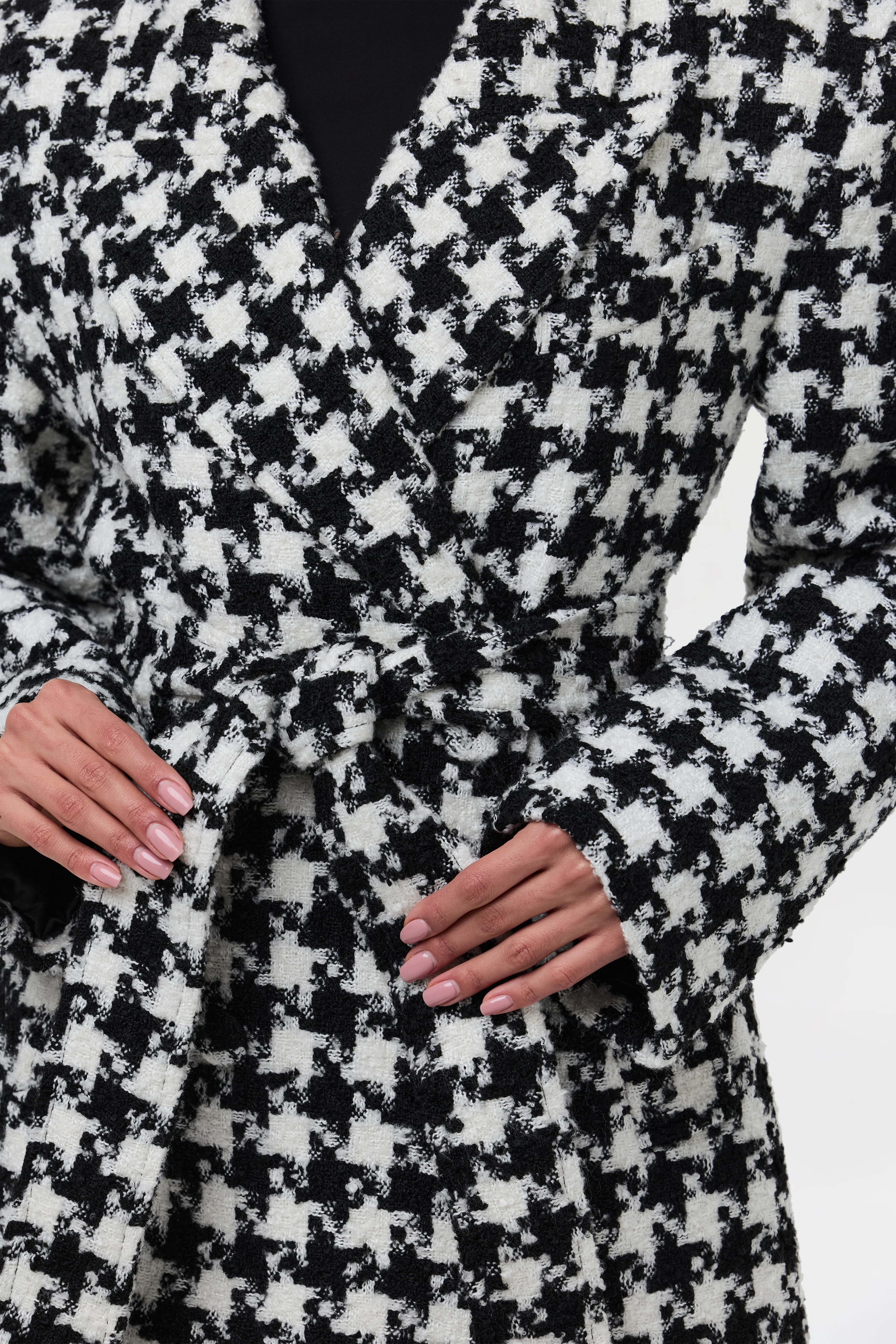 Jacquard Houndstooth Long Coat - Image 4