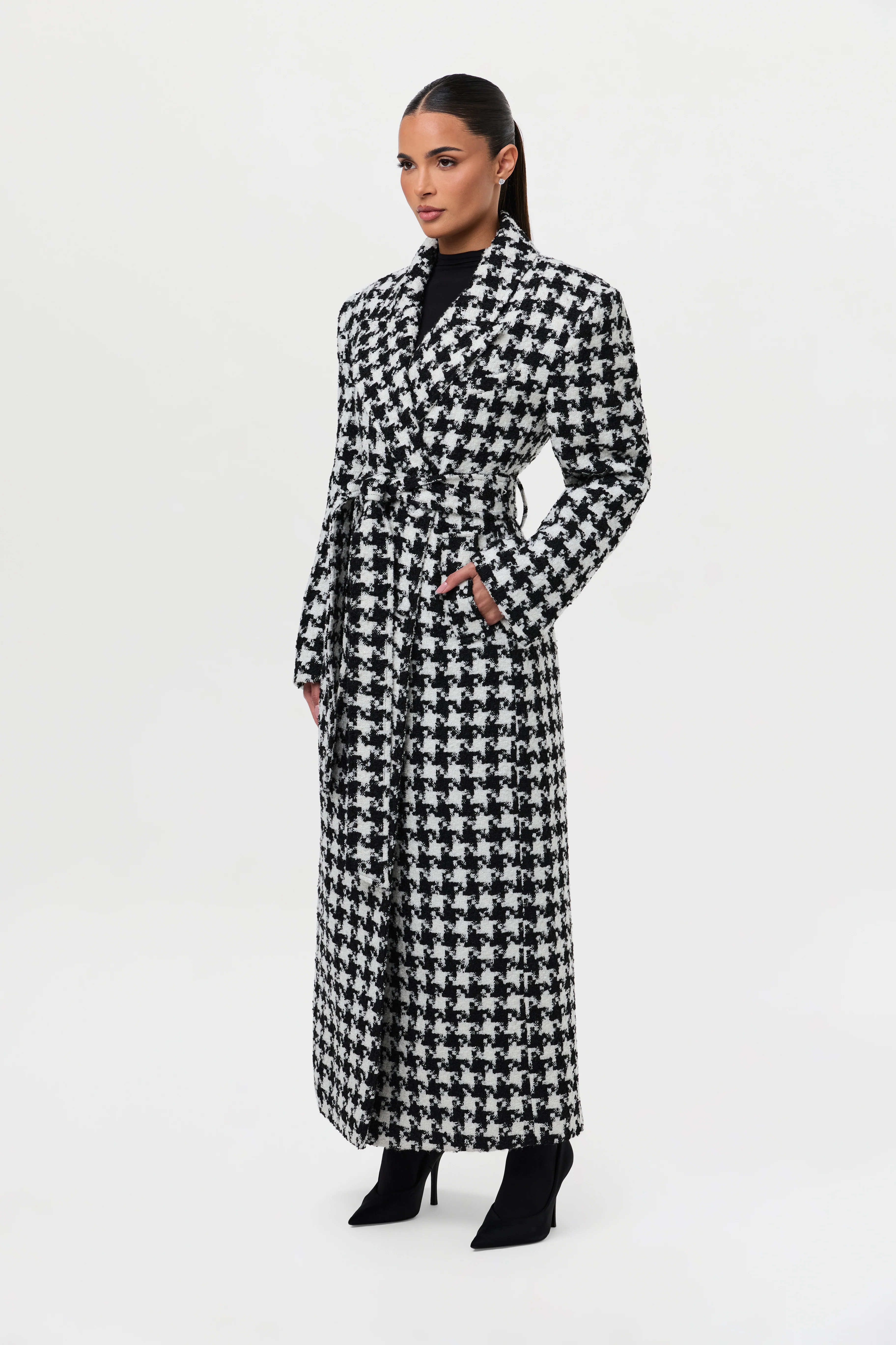 Jacquard Houndstooth Long Coat - Image 5