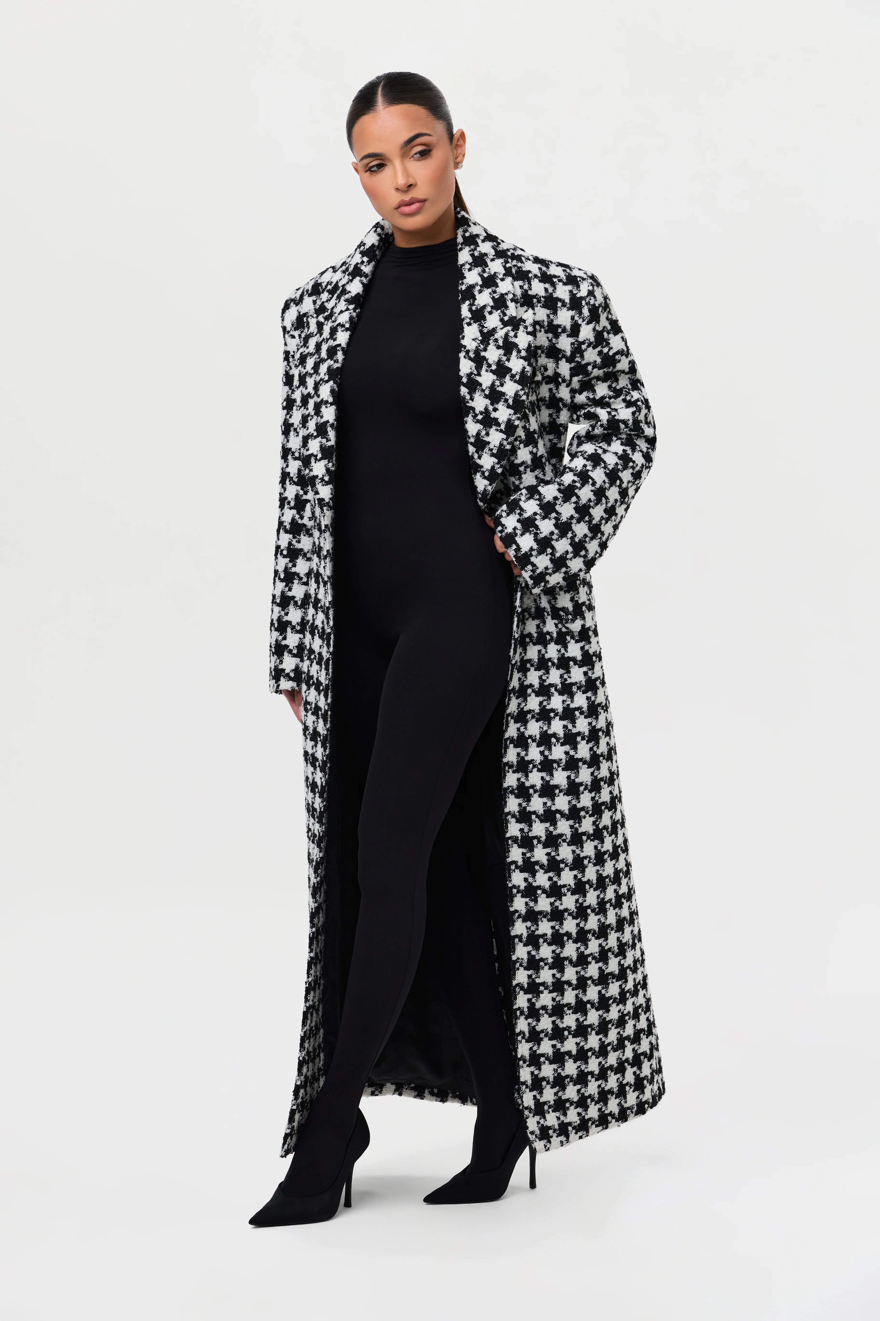 Jacquard Houndstooth Long Coat - Image 6