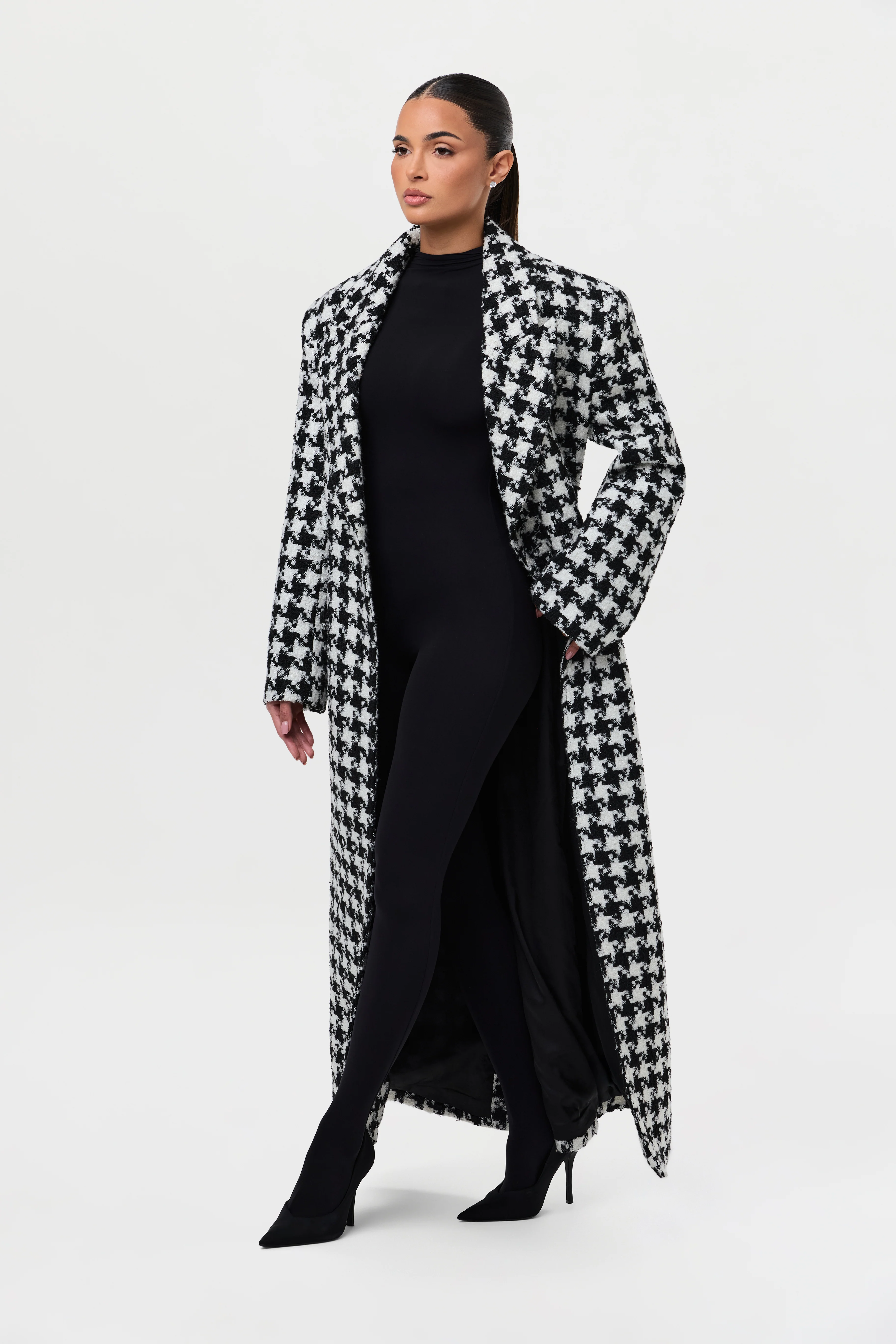 Jacquard Houndstooth Long Coat - Image 7