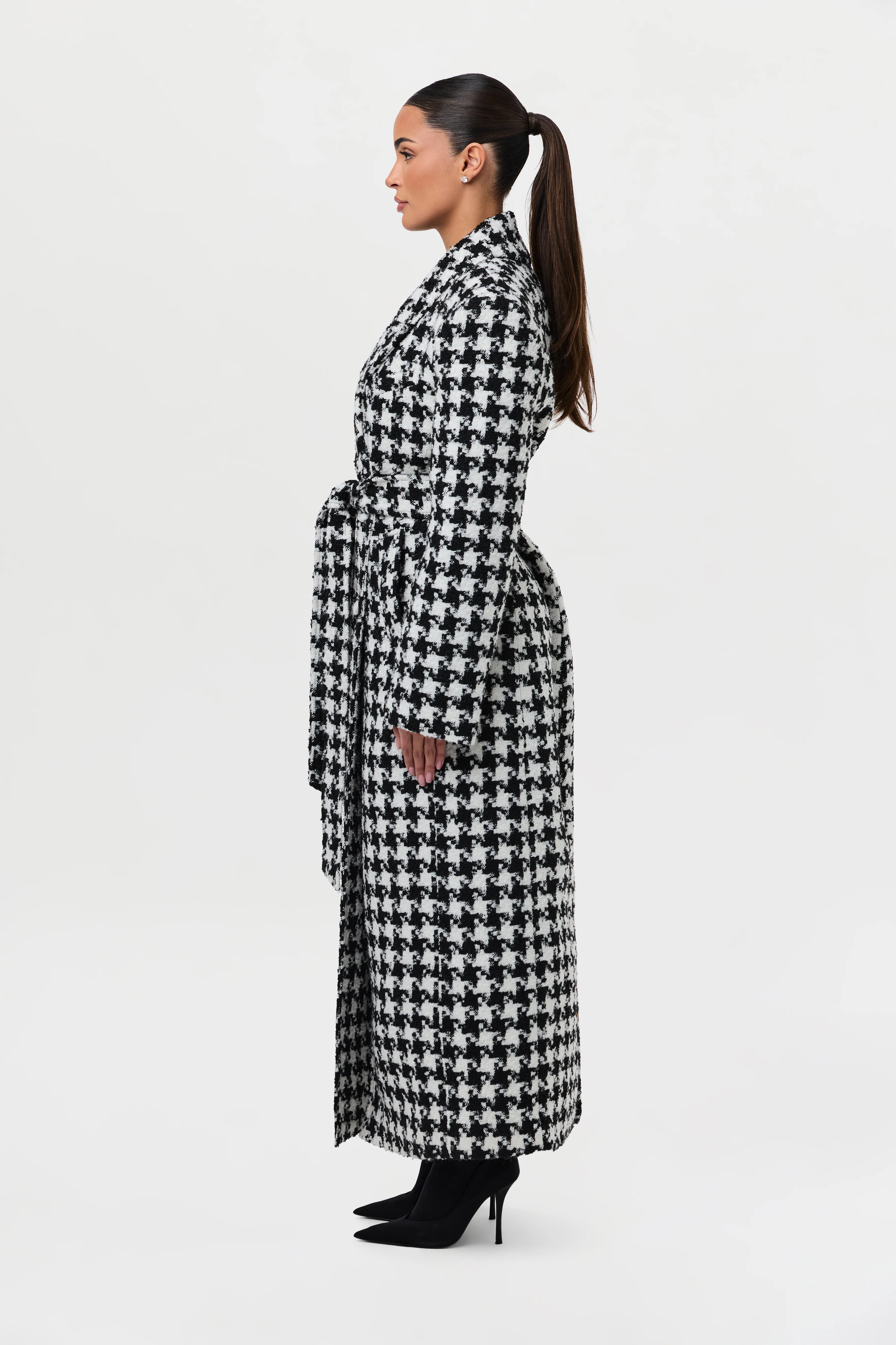 Jacquard Houndstooth Long Coat - Image 8