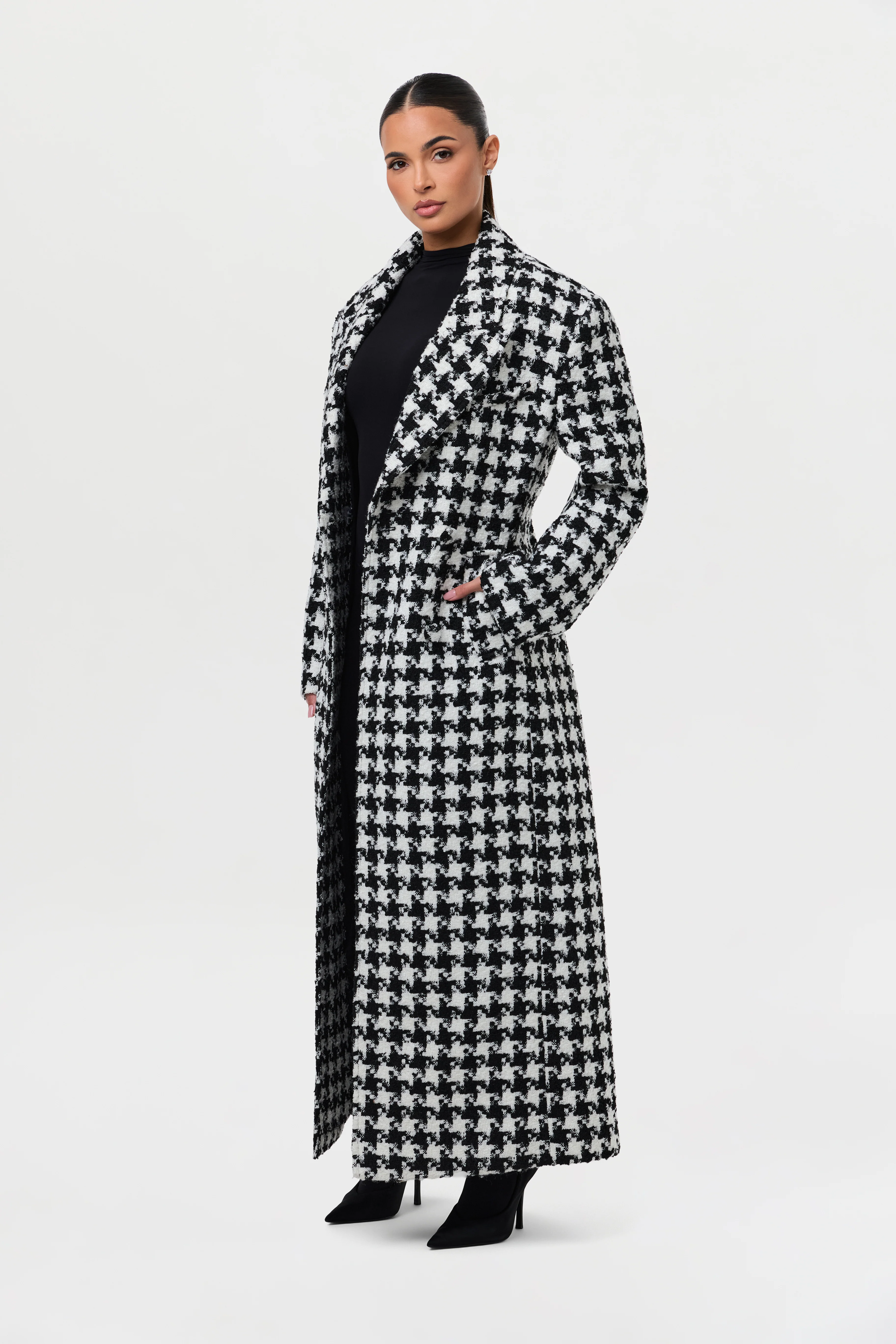 Jacquard Houndstooth Long Coat - Image 9