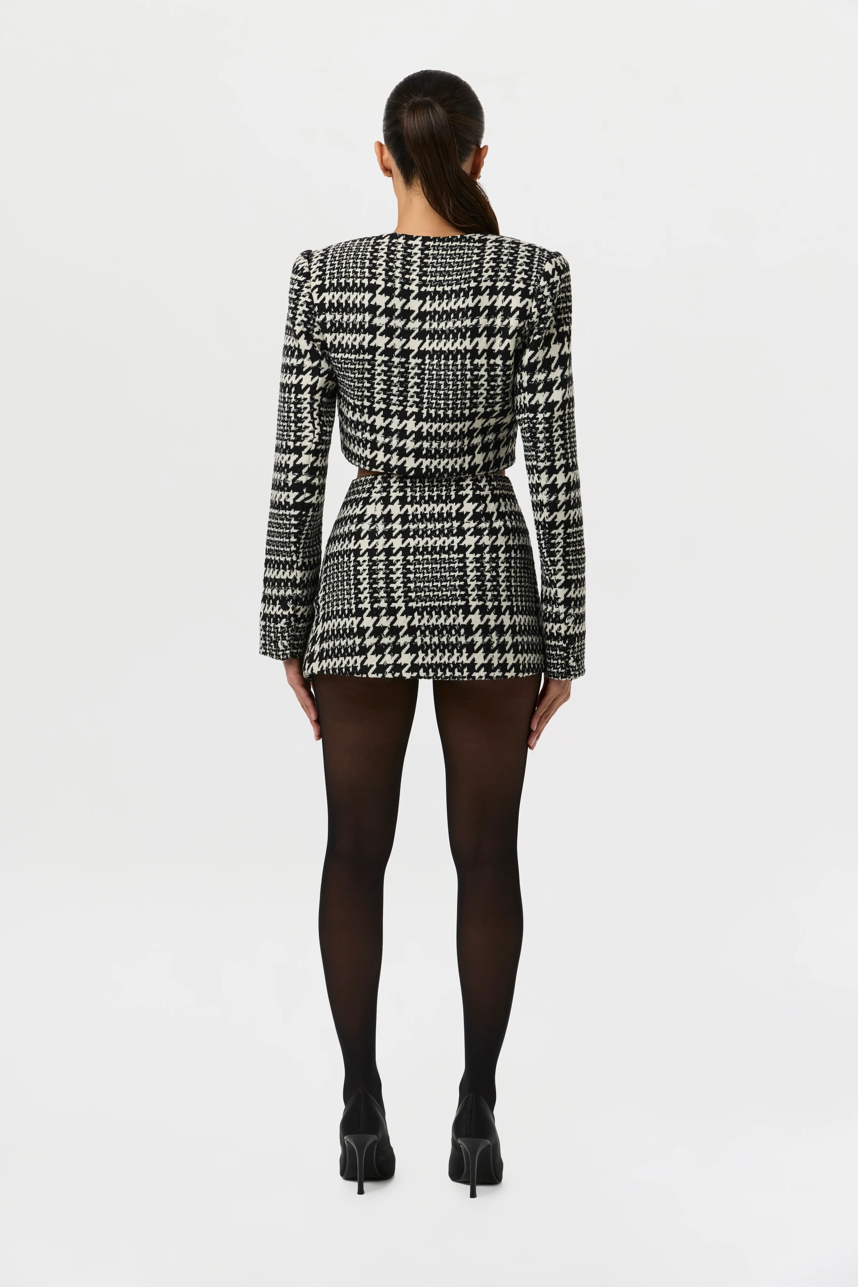 Houndstooth Plaid Cropped Blazer - Image 10