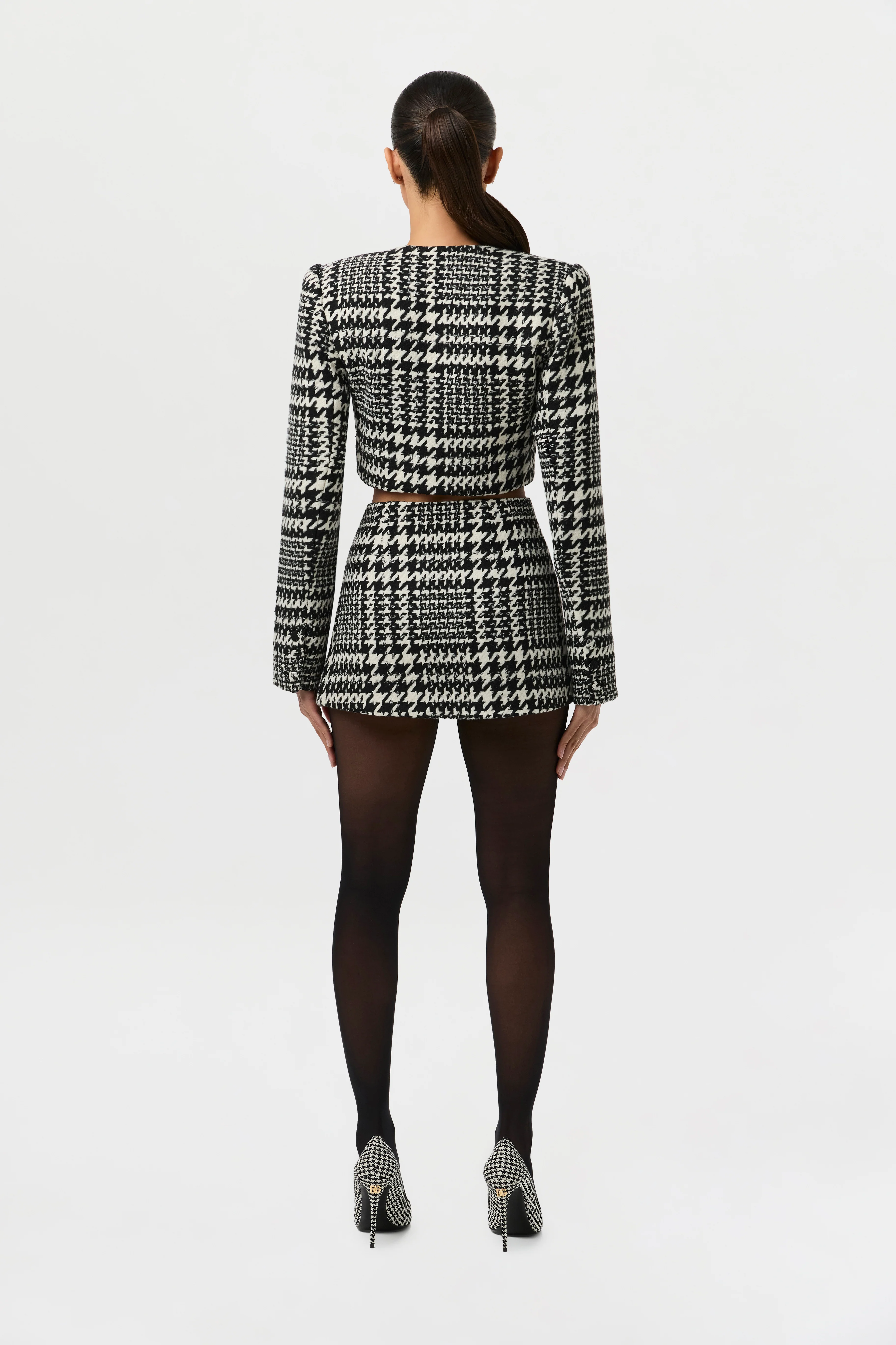 Houndstooth Plaid Cropped Blazer - Image 5