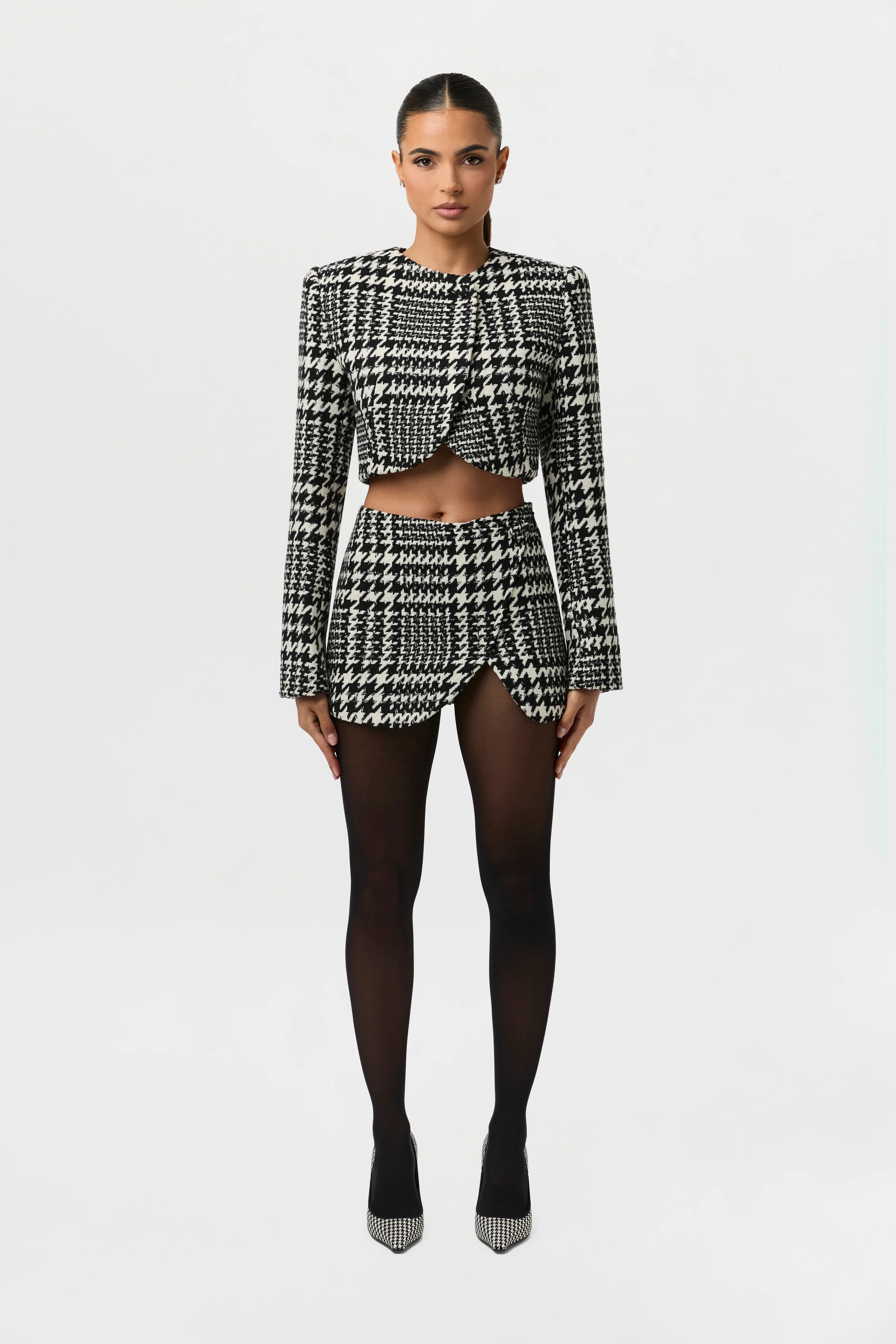 Houndstooth Plaid Mini Skirt - Image 2