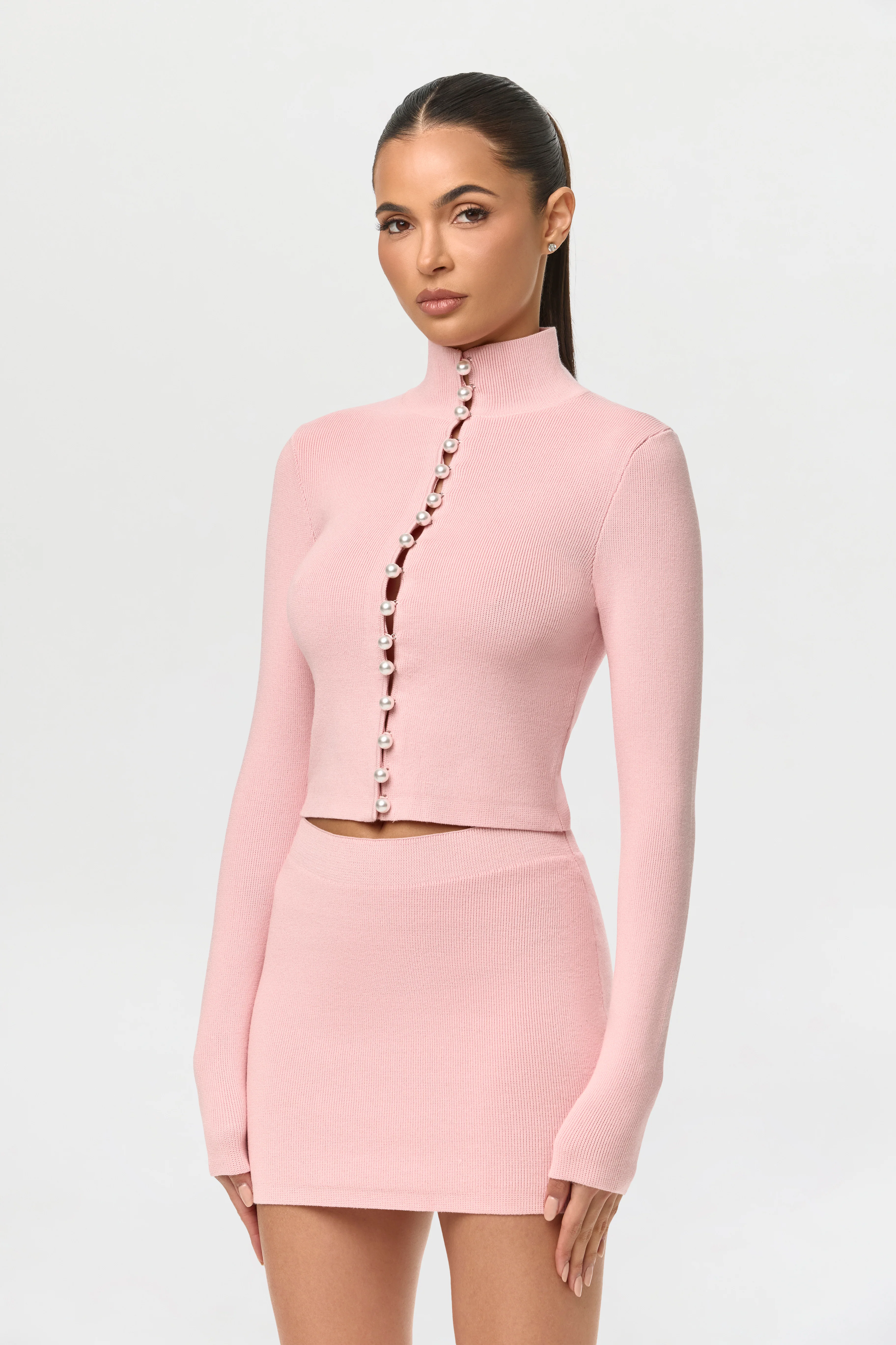 Knit Pearl Button Turtleneck Top - Image 3