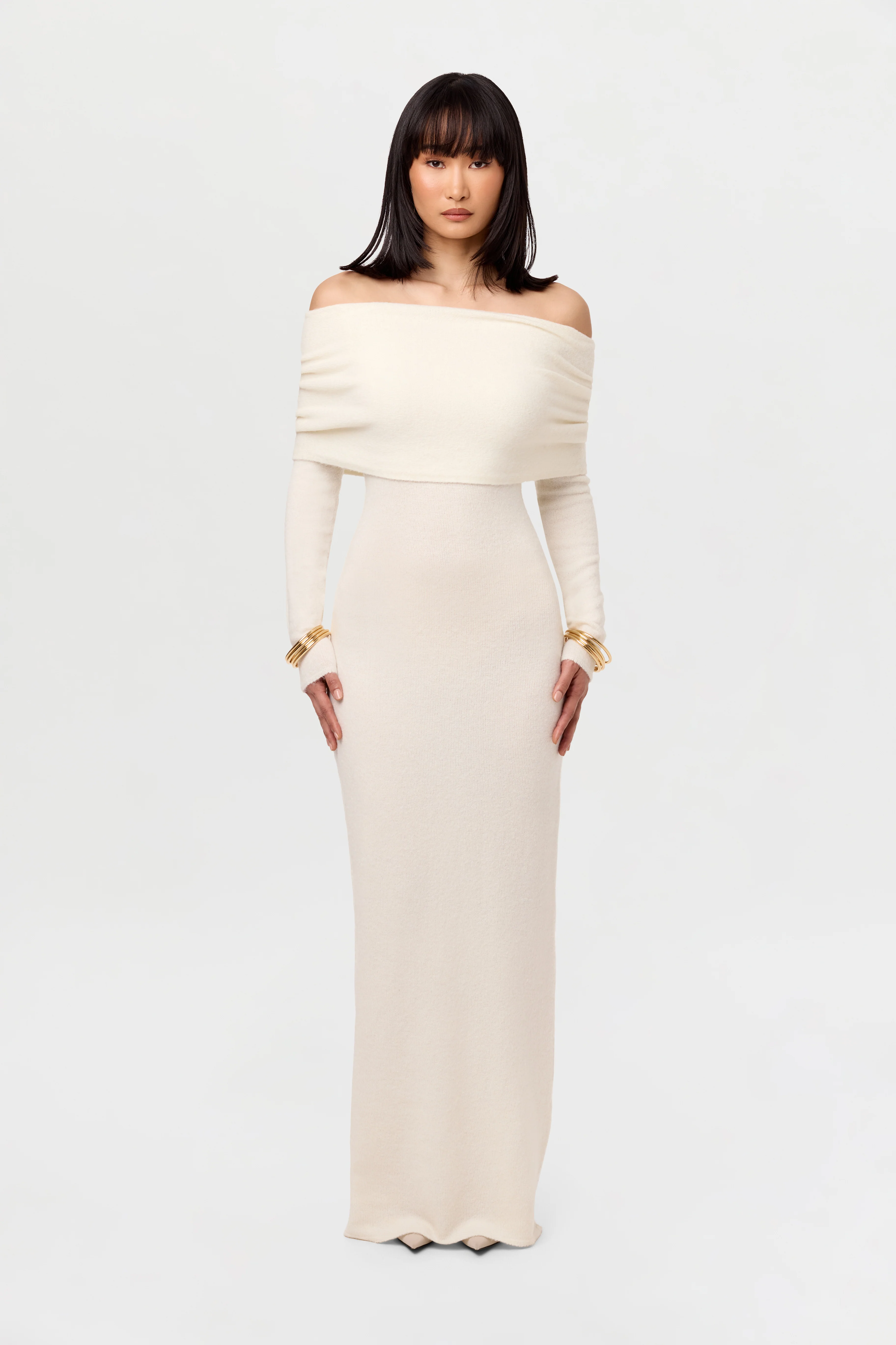 Boucle Knit Off-Shoulder Maxi Dress - Image 7