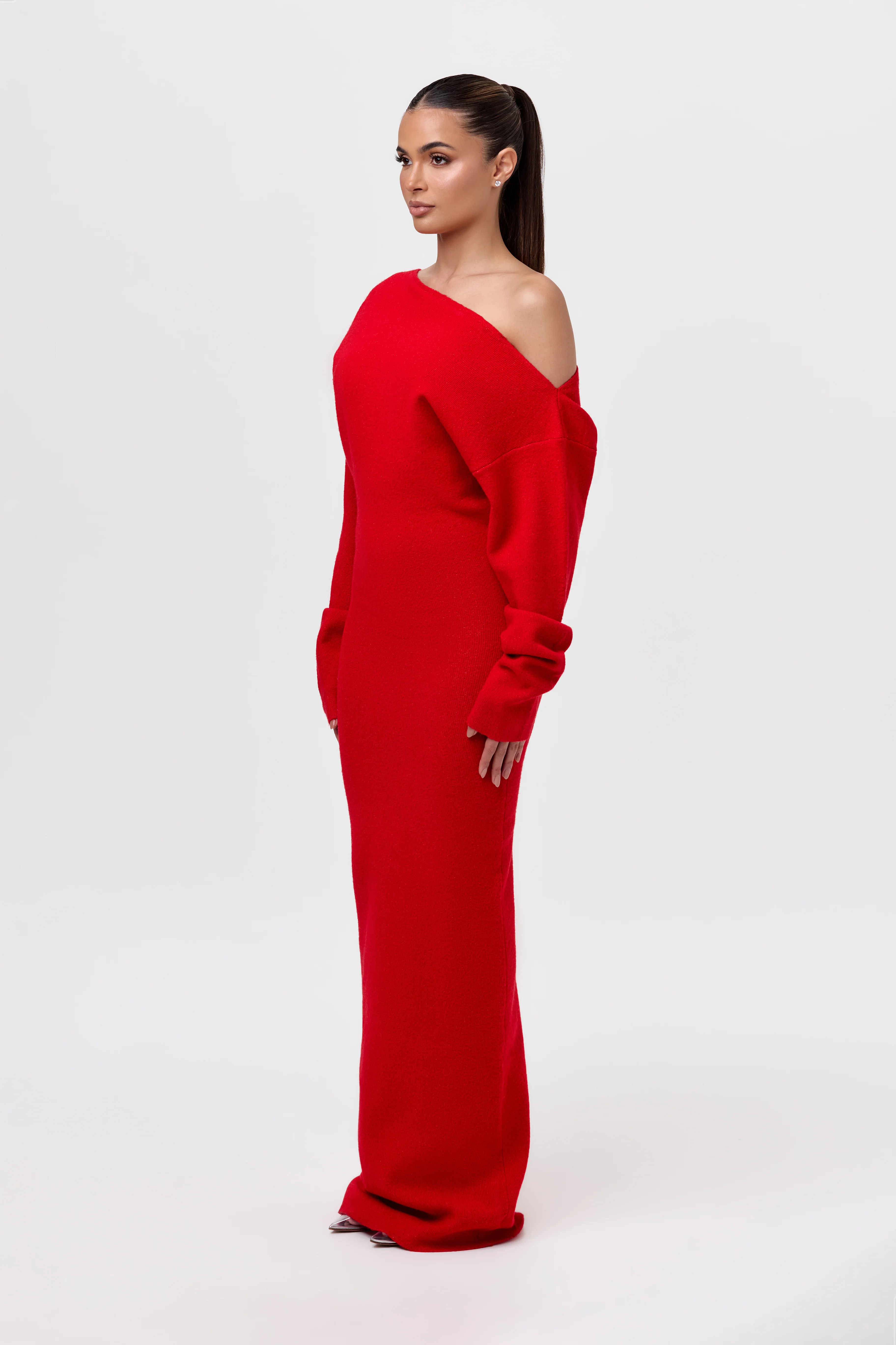 Knit Off-Shoulder Sweater Maxi Dress - Image 3