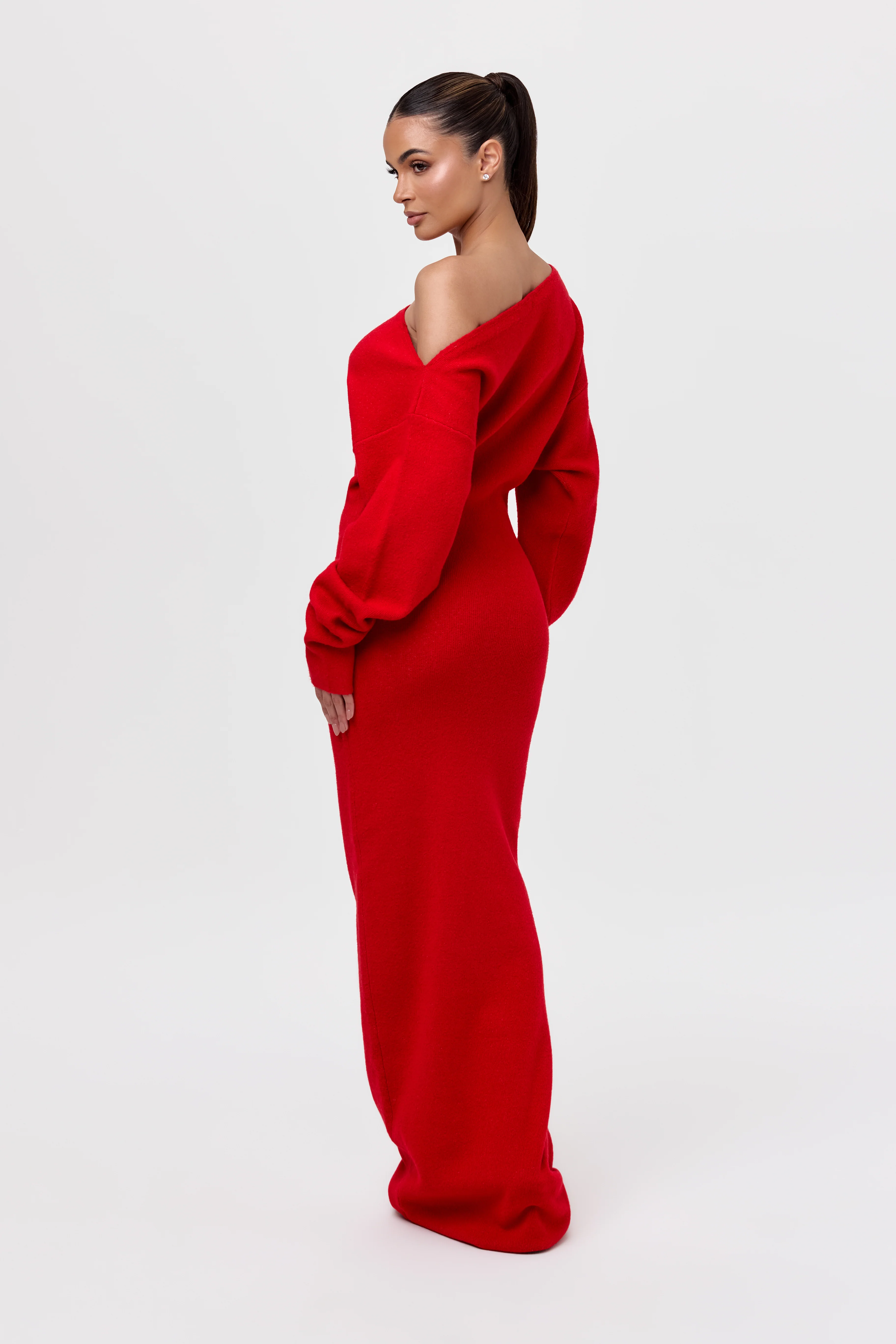 Knit Off-Shoulder Sweater Maxi Dress - Image 5