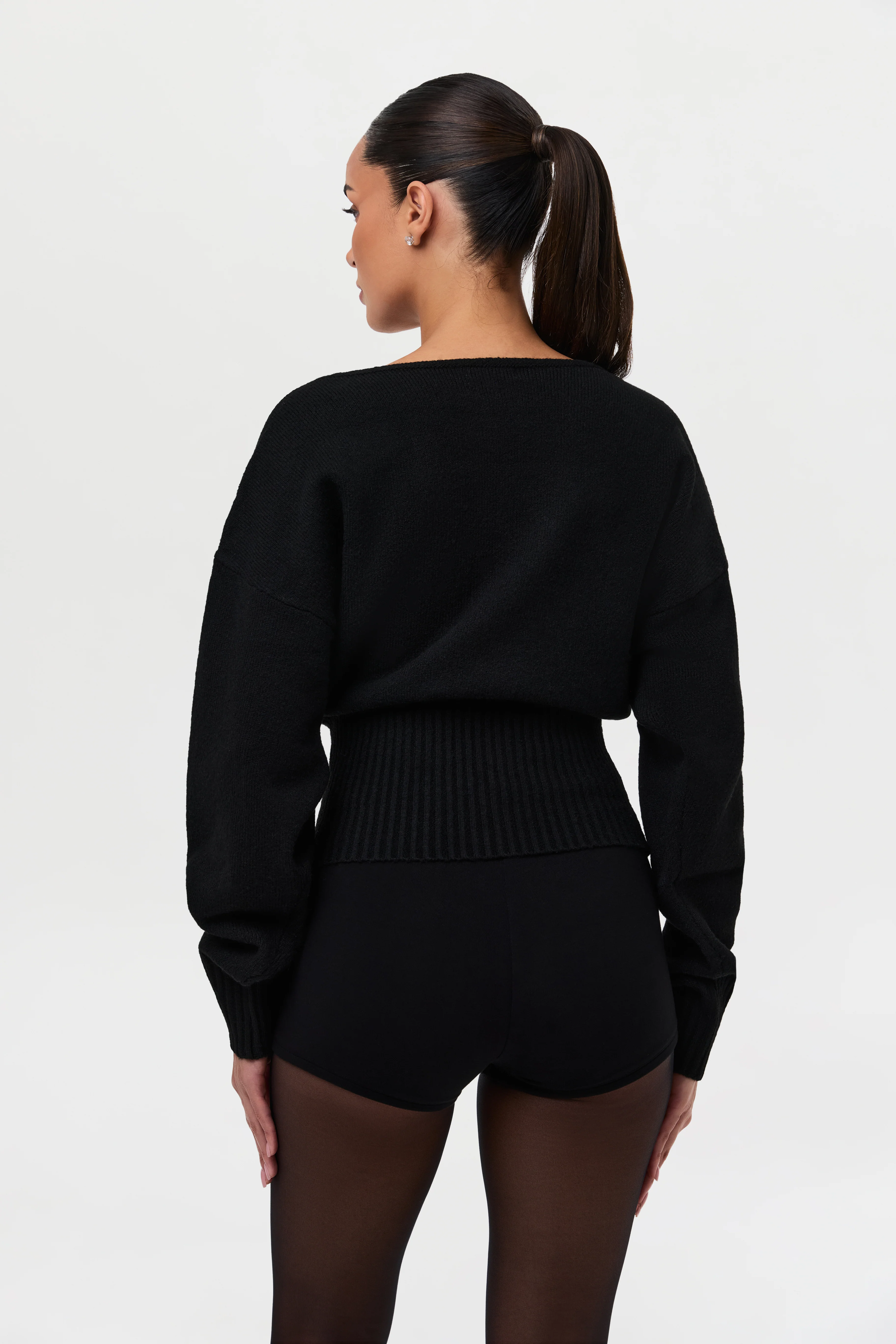 Knit V-Neck Cinched Waist Sweater - Image 10
