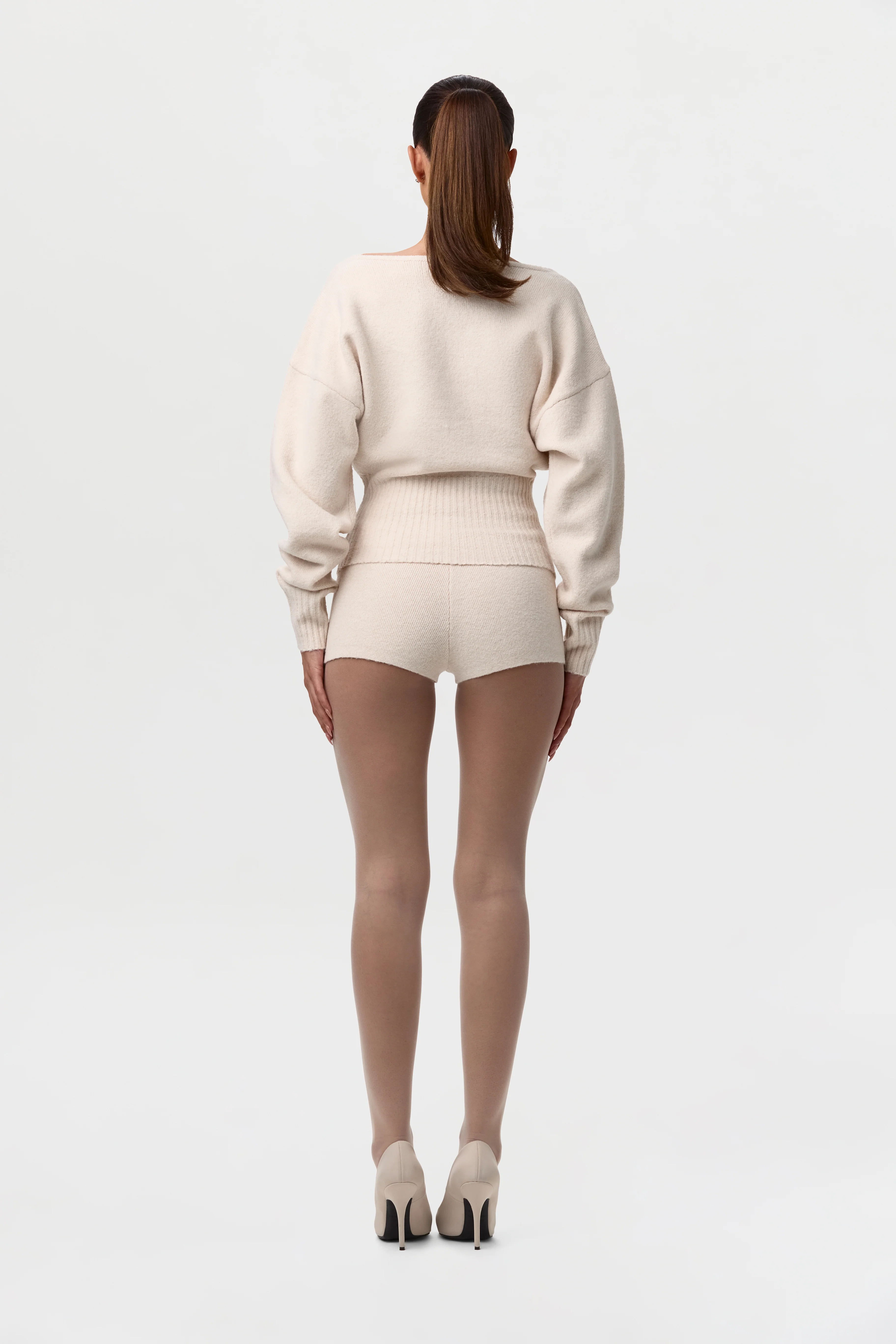 Knit V-Neck Cinched Waist Sweater - Image 6