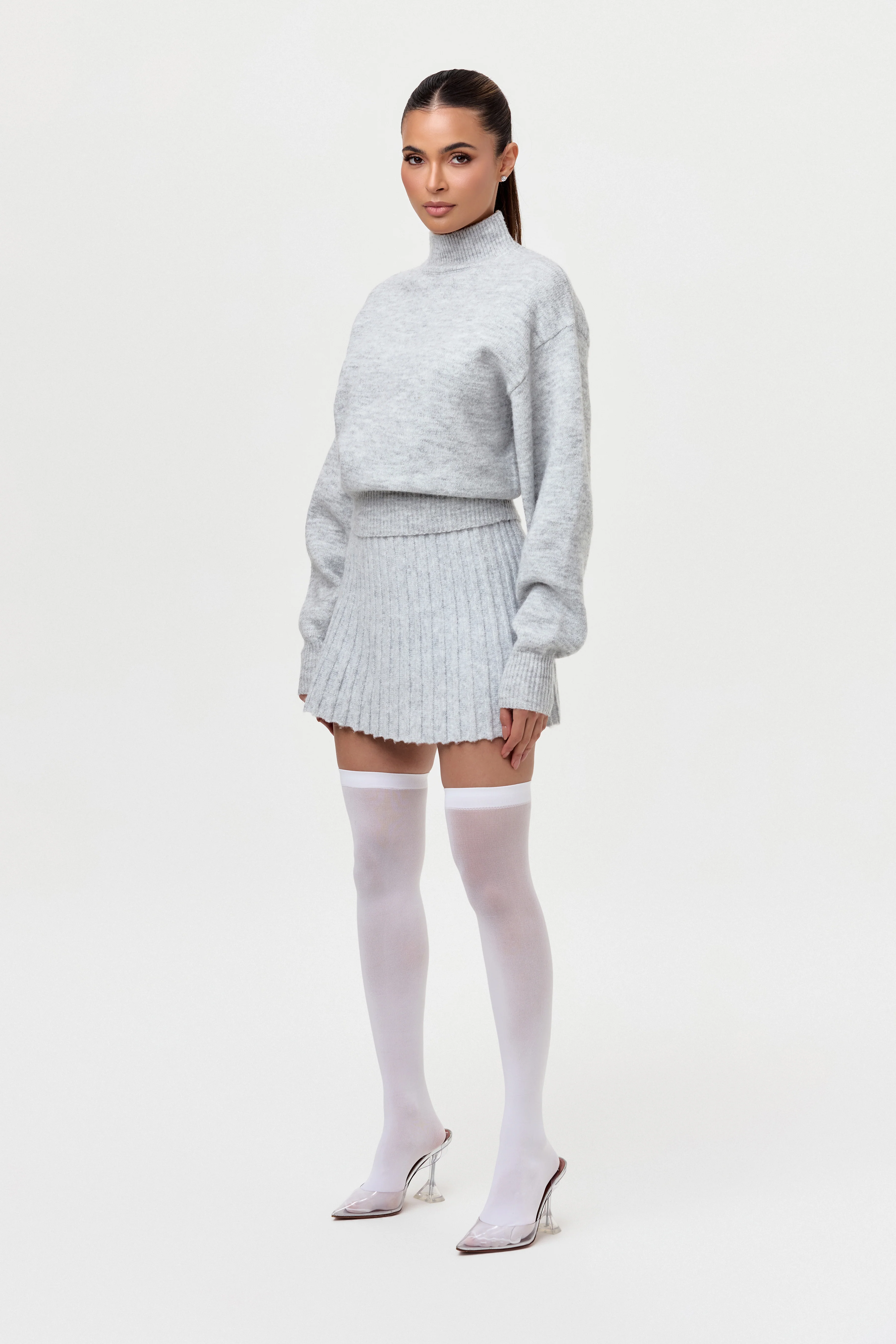 Pleated Knit Sweater Mini Skirt - Image 21