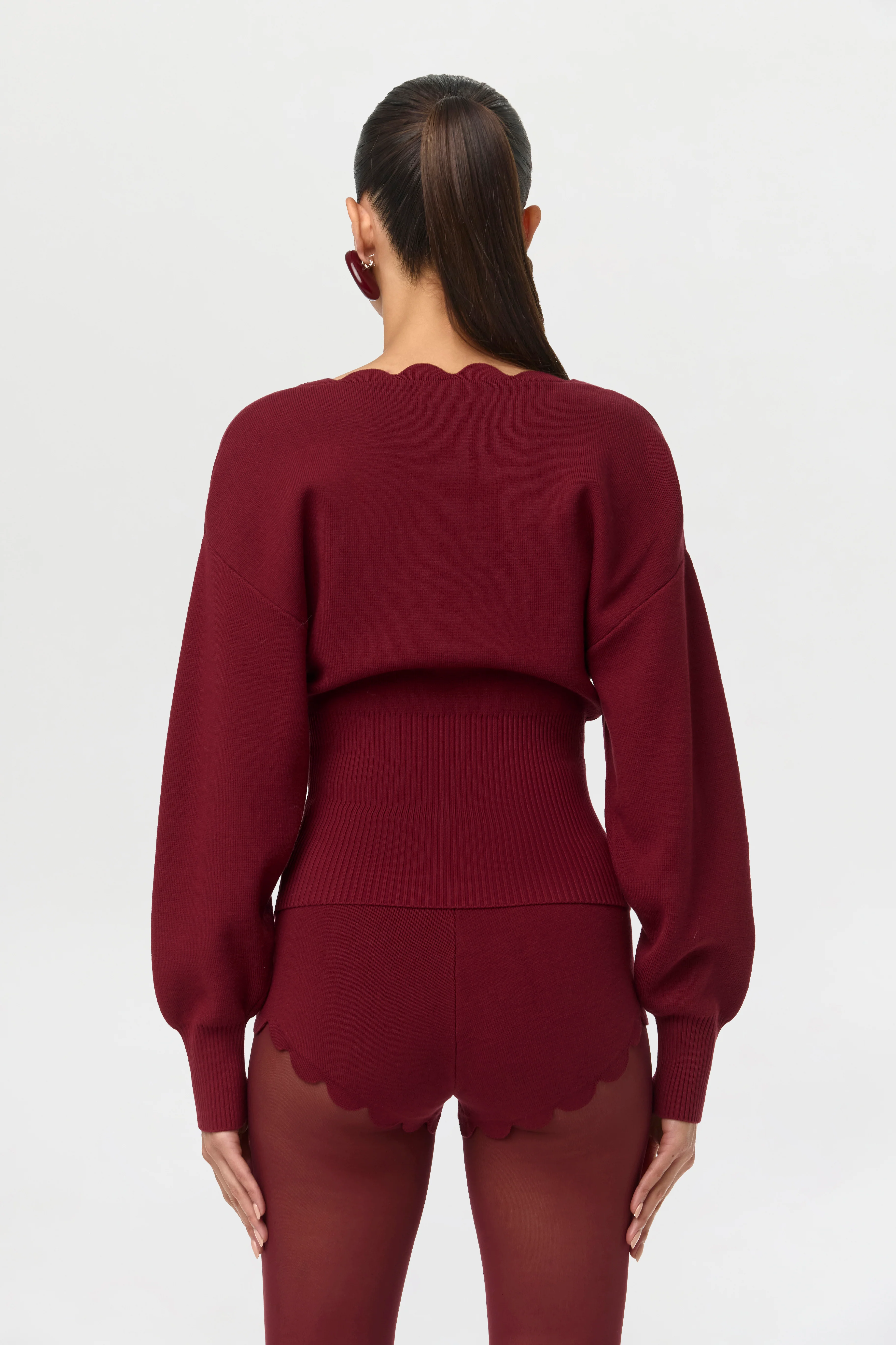 Ribbed-Knit V-Neck Scallop Sweater - Image 7