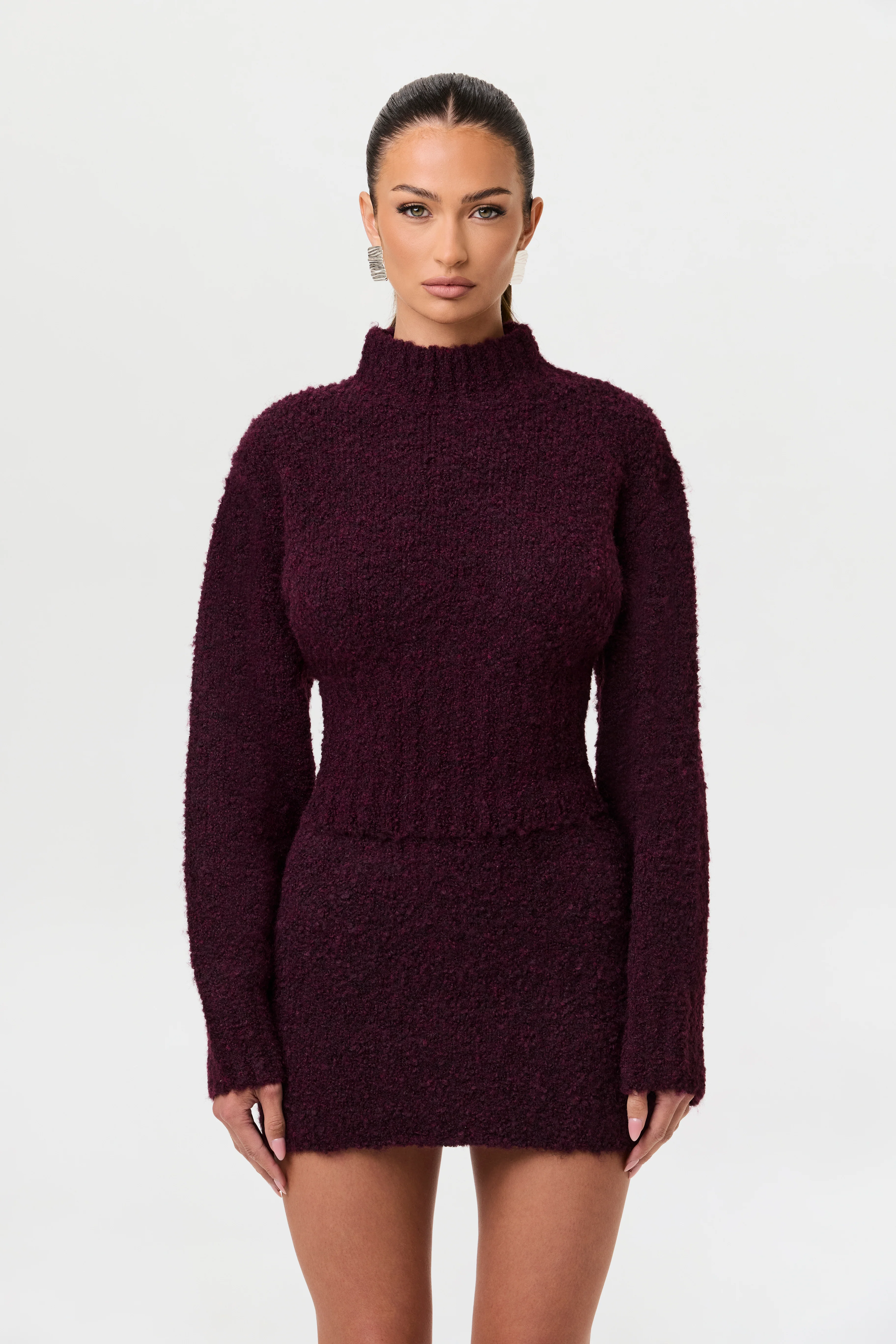 Bouclé Knit Cinched Waist Sweater