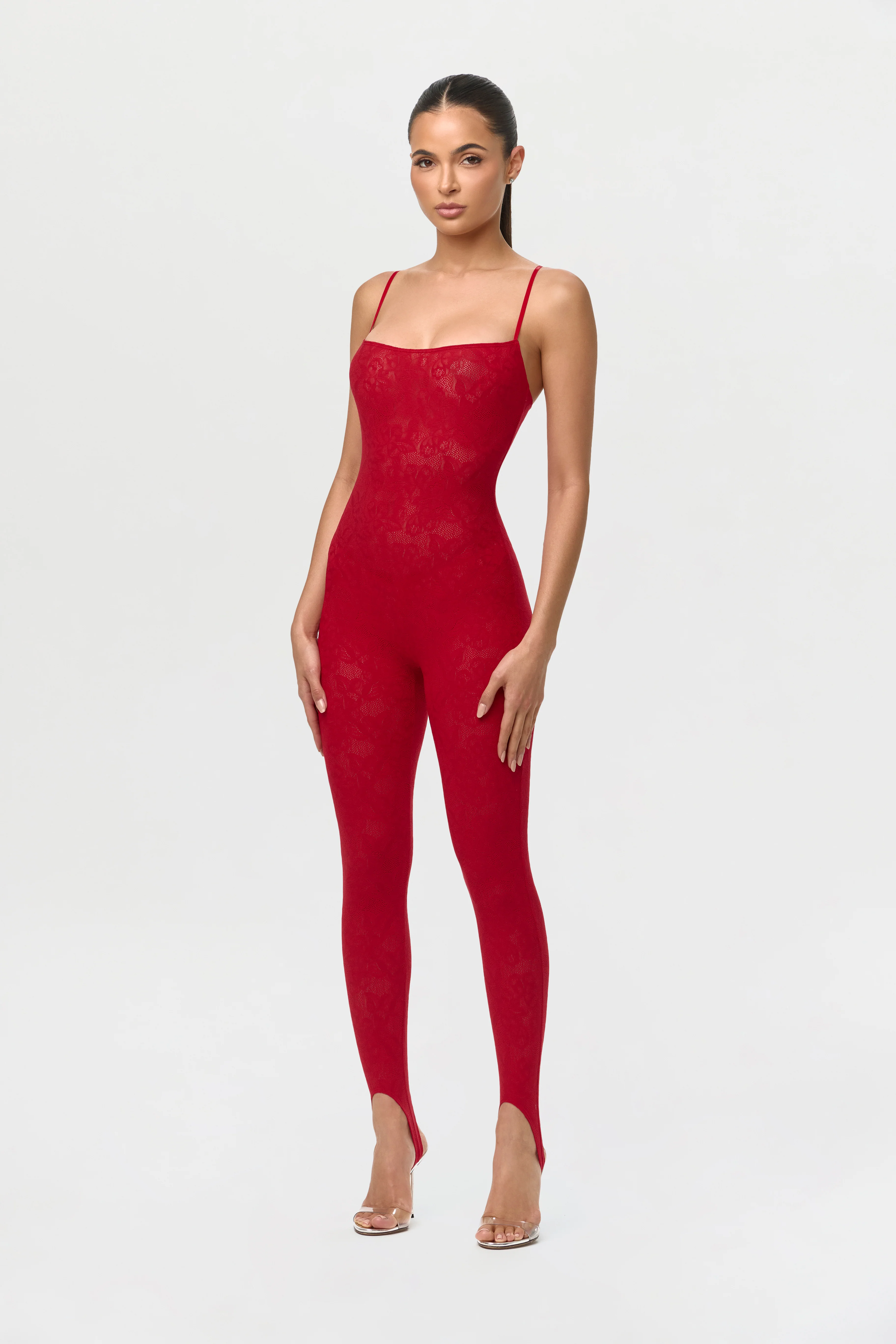 Stretch Lace Tank Stirrup Jumpsuit