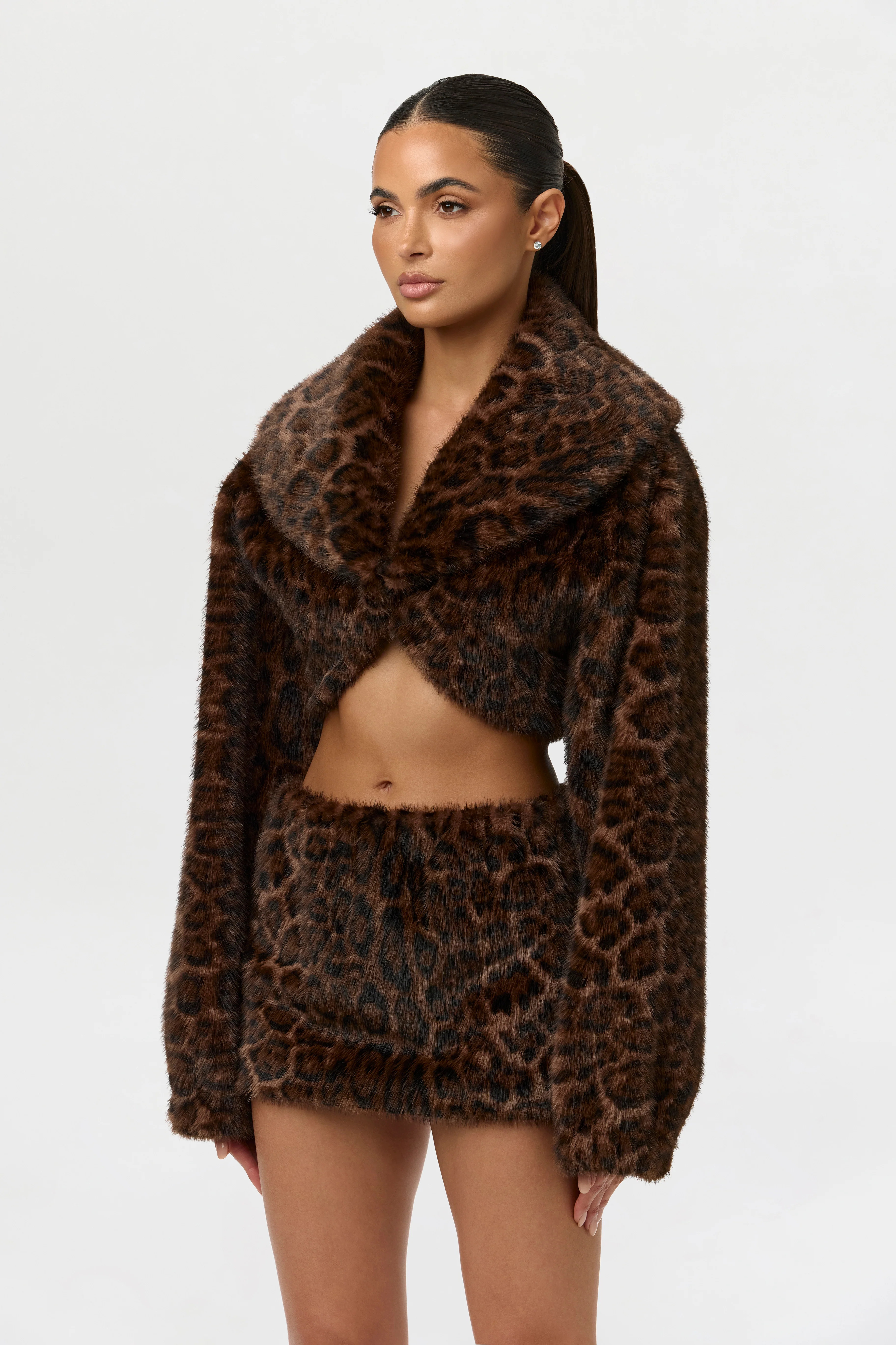 Faux Fur Leopard Mini Skirt - Image 2