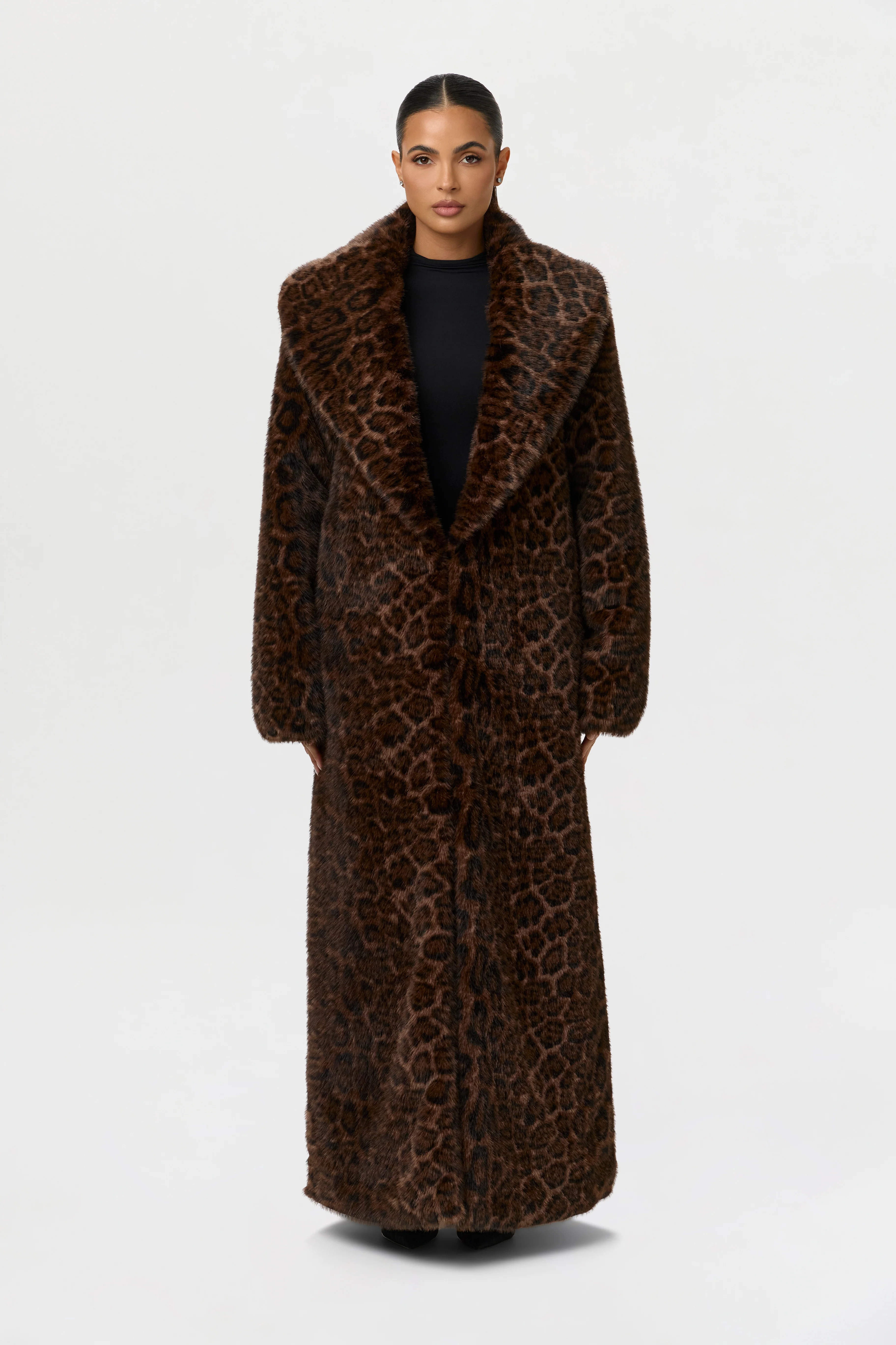 Faux Fur Leopard Long Coat