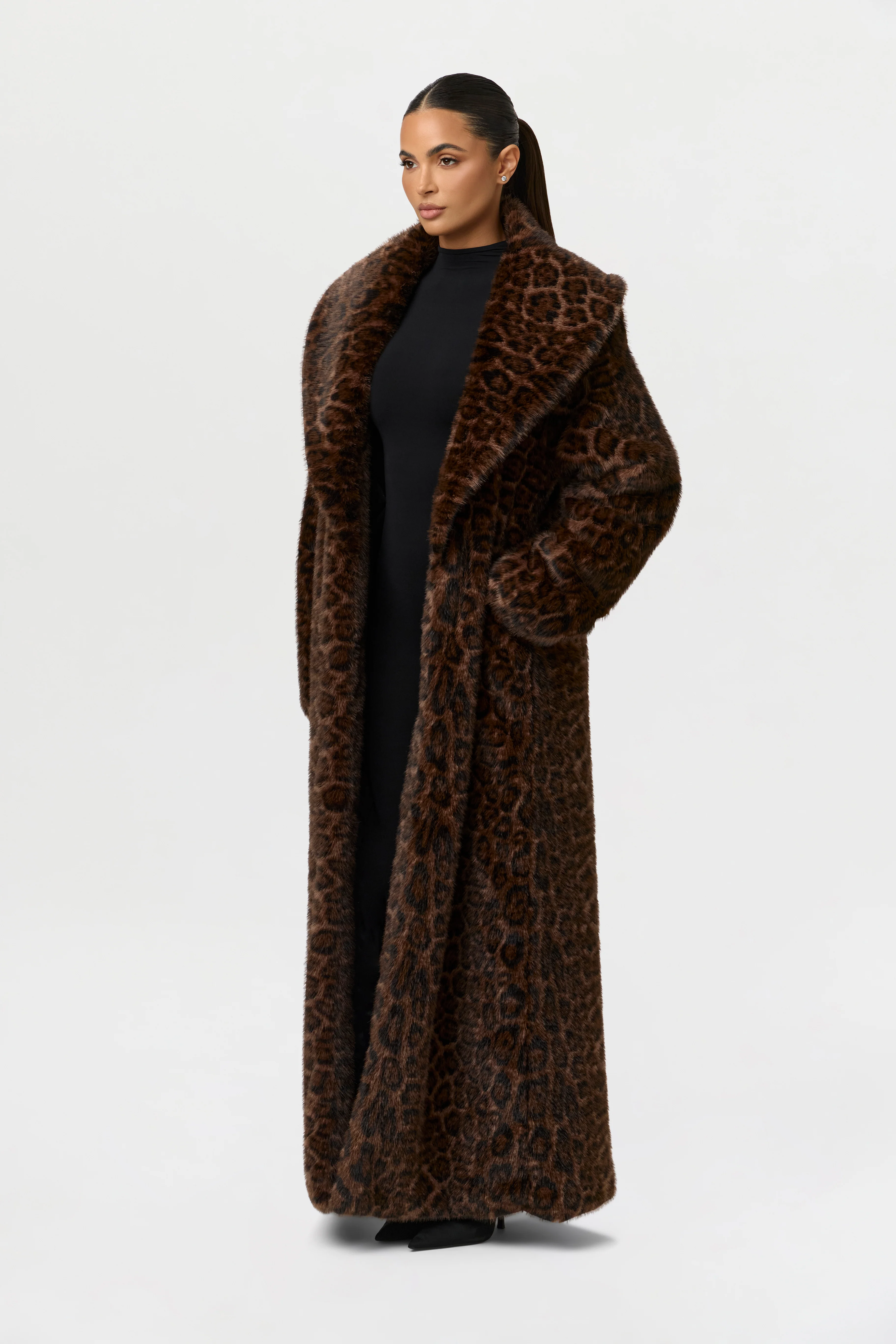 Faux Fur Leopard Long Coat - Image 2