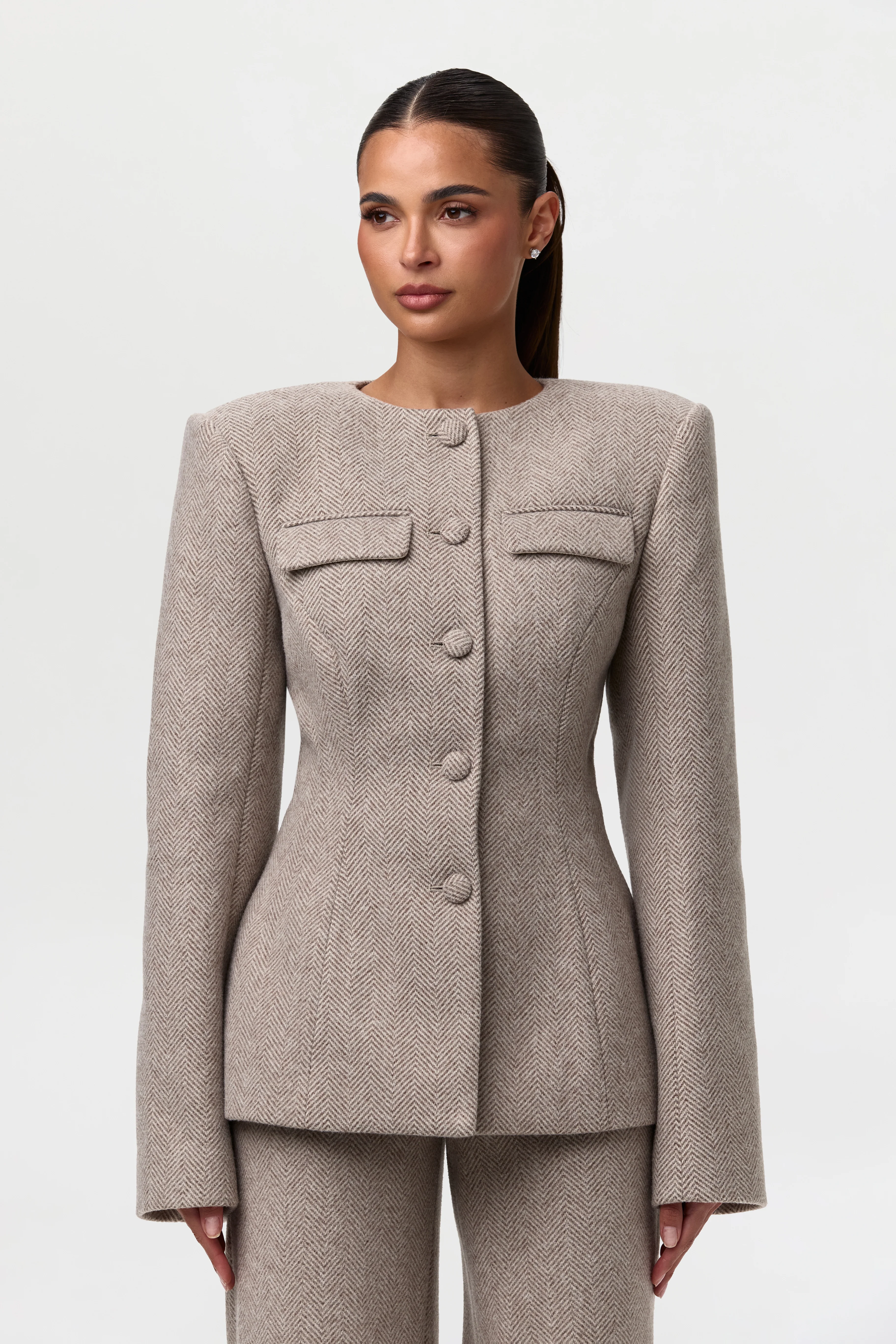 Chevron Suited Button Up Blazer - Image 2