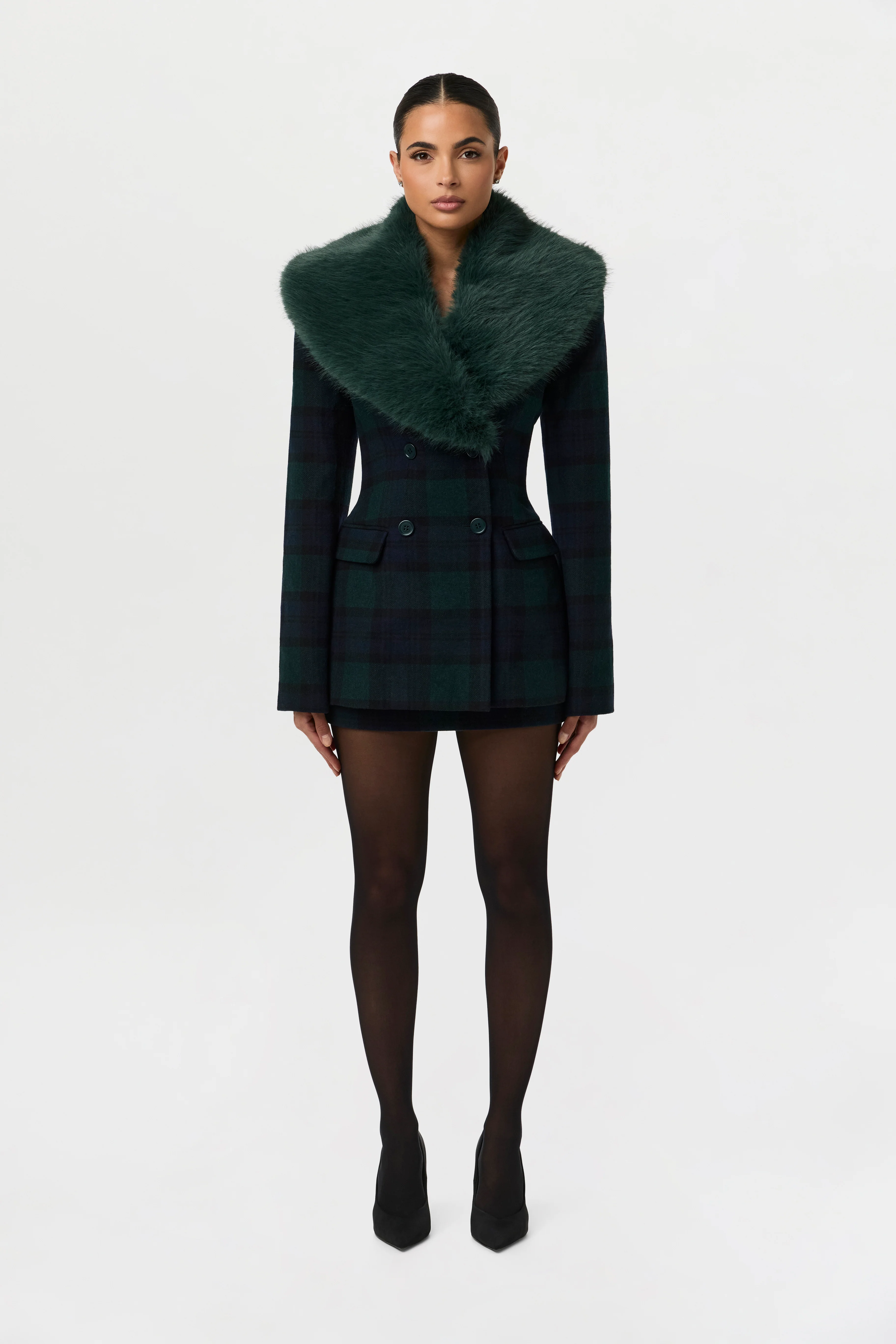 Suiting Plaid Faux Fur Blazer - Image 2