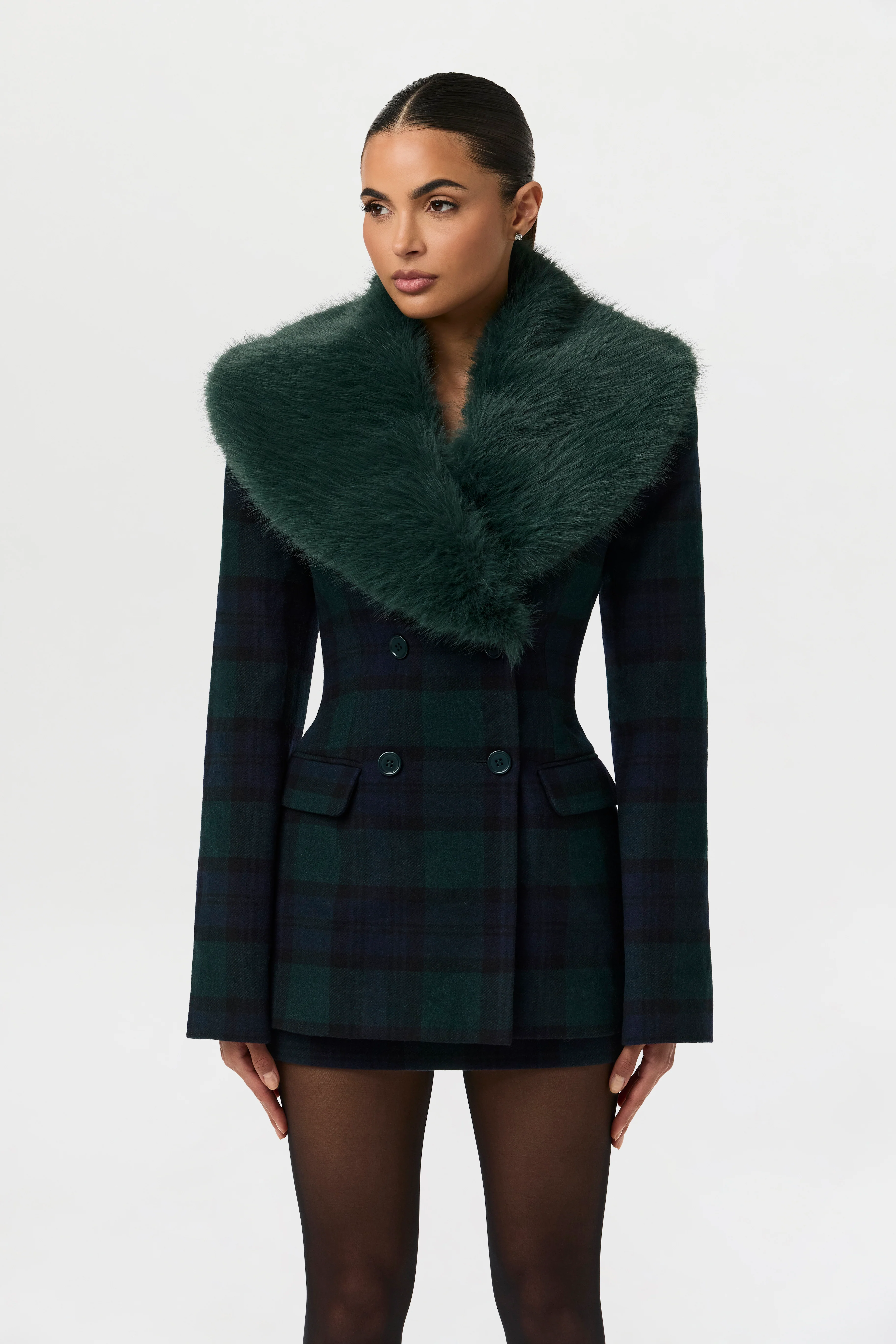Suiting Plaid Faux Fur Blazer - Image 3