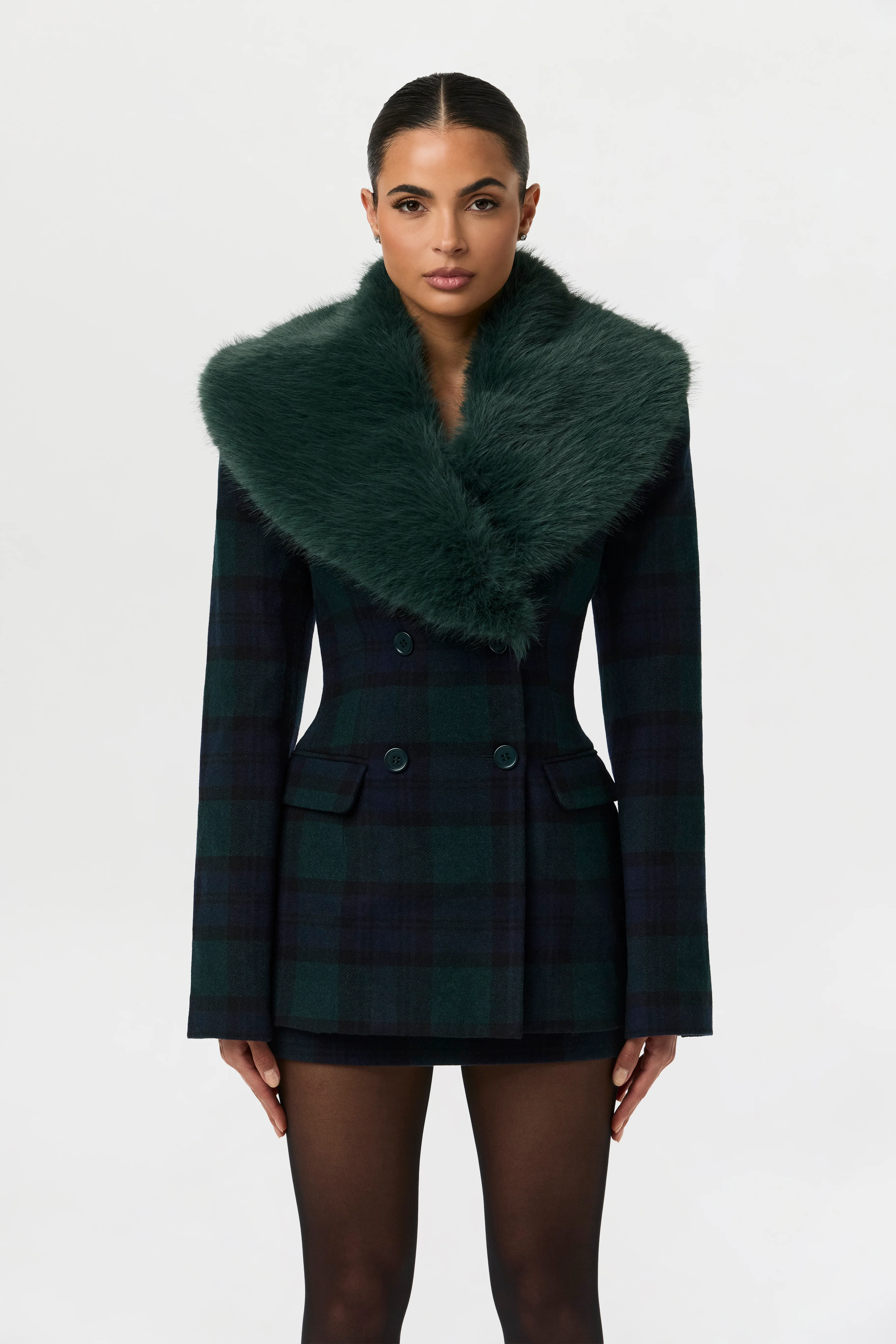 Suiting Plaid Faux Fur Blazer - Image 4
