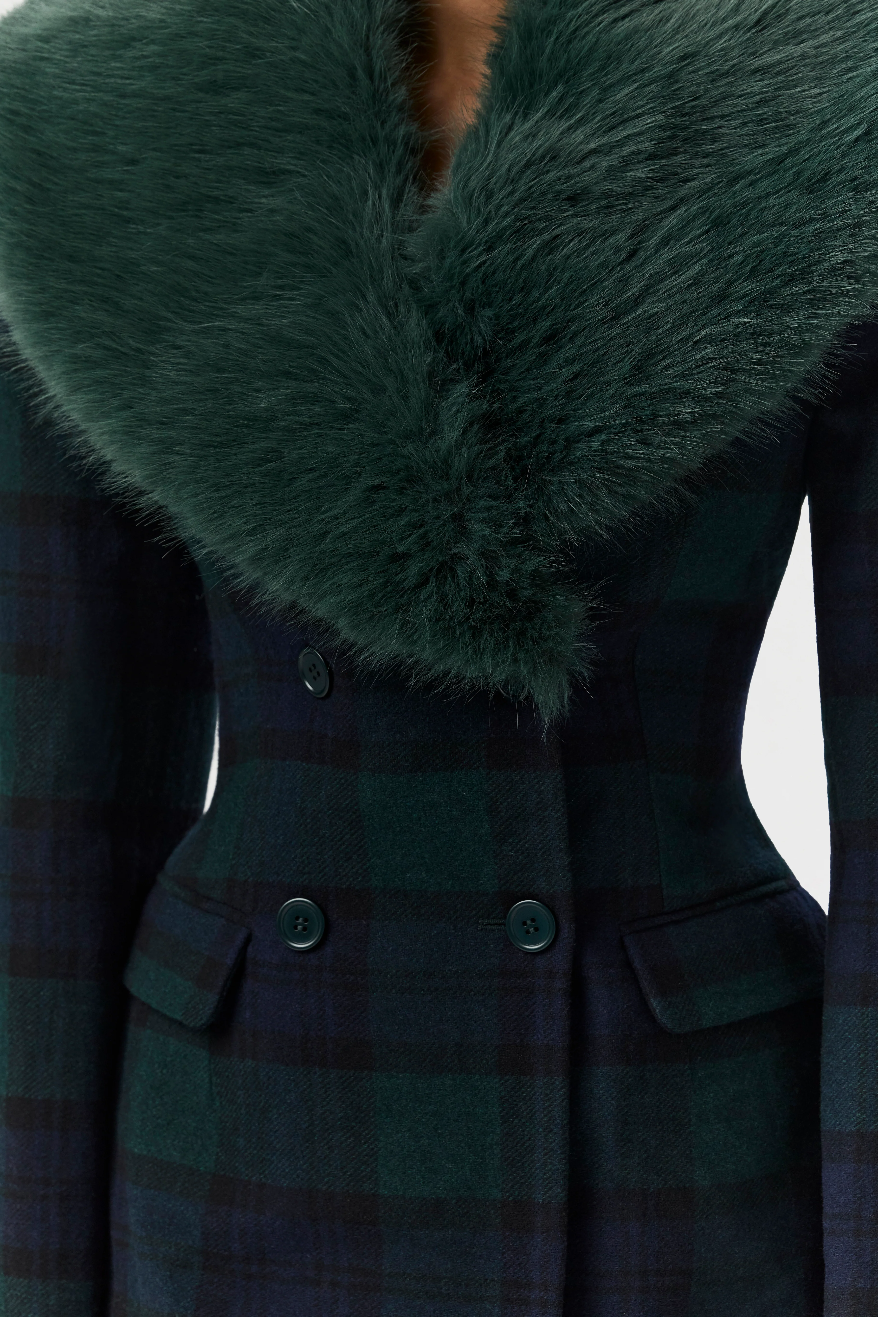 Suiting Plaid Faux Fur Blazer - Image 5