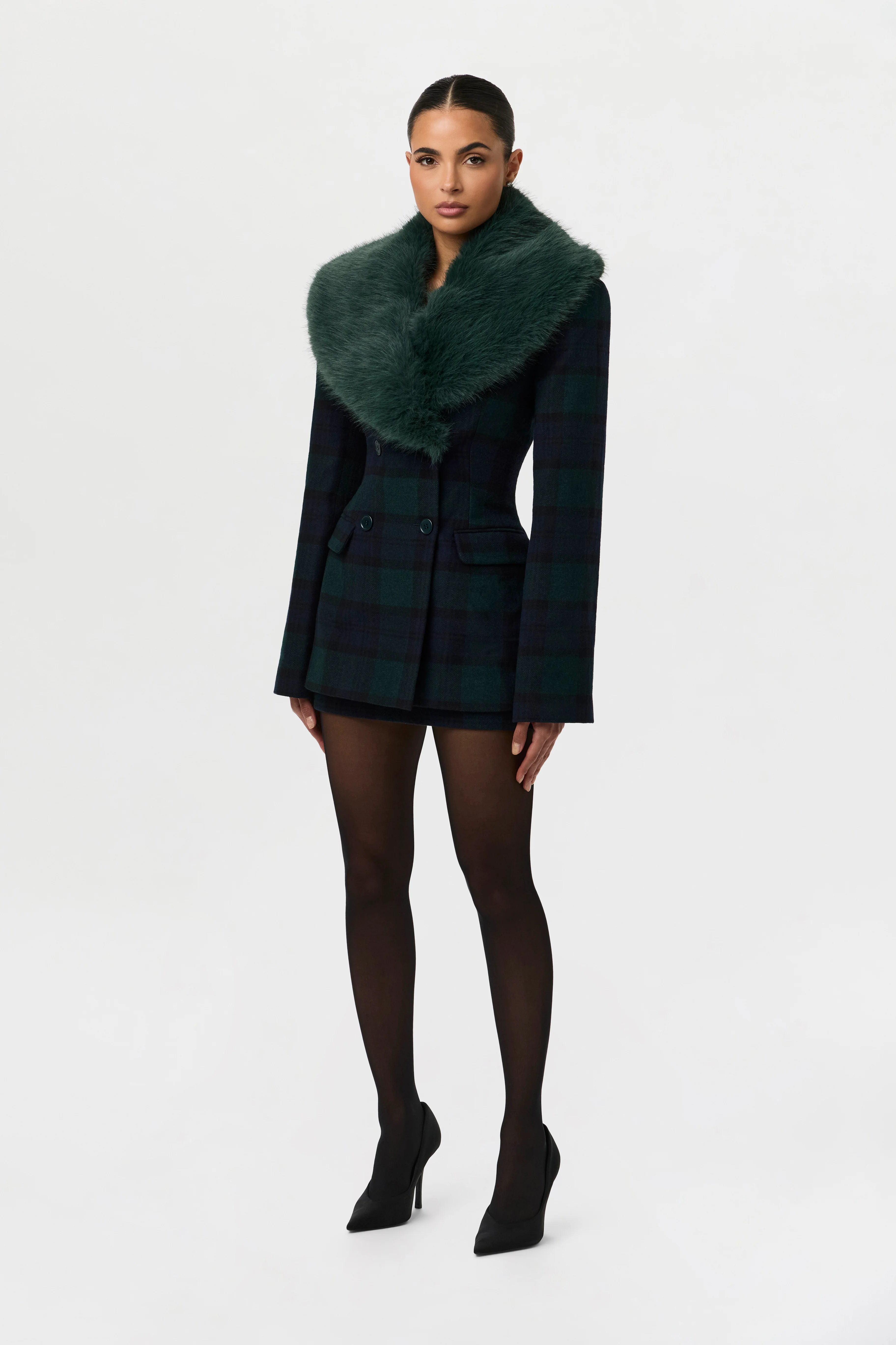 Suiting Plaid Faux Fur Blazer - Image 6