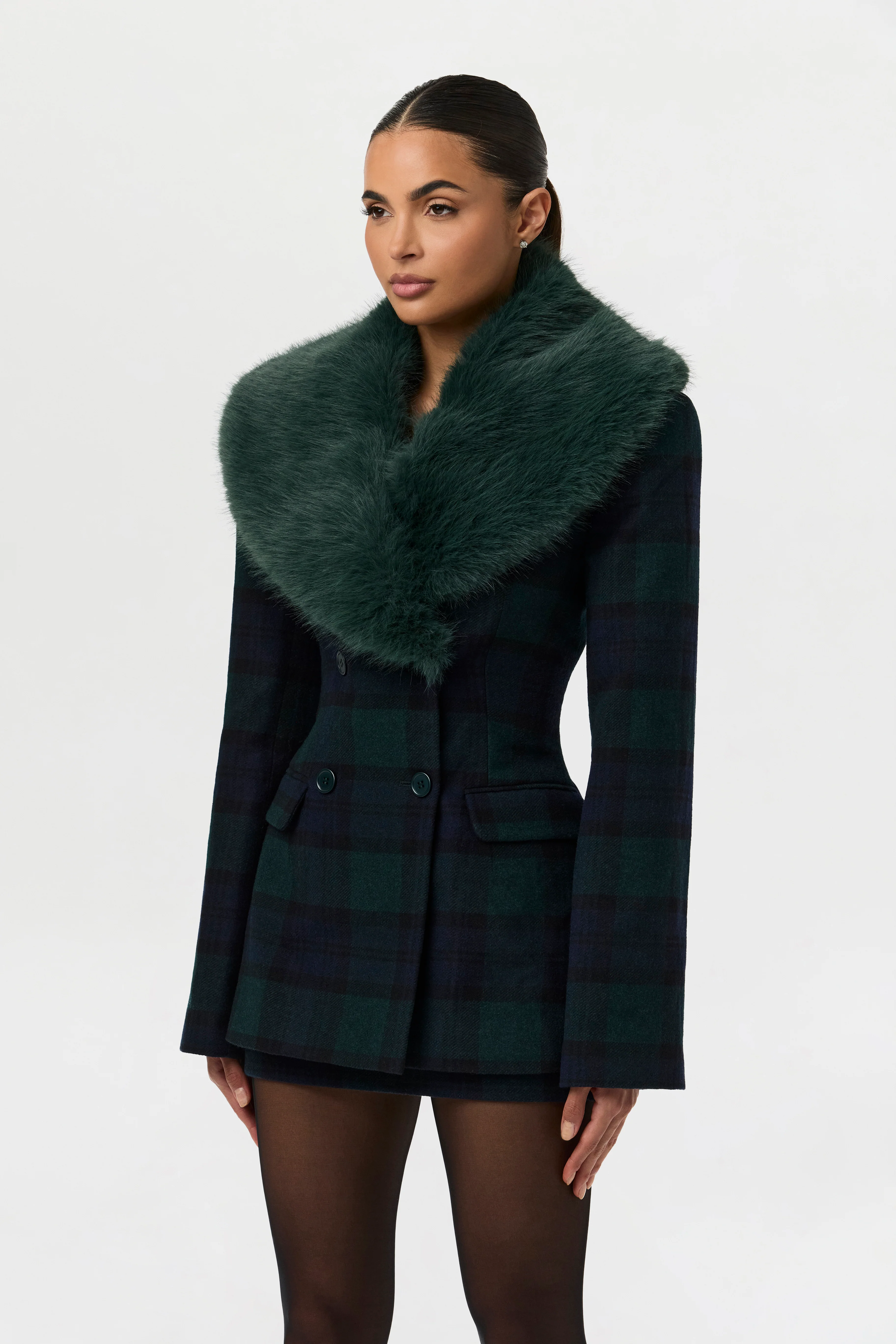 Suiting Plaid Faux Fur Blazer - Image 8