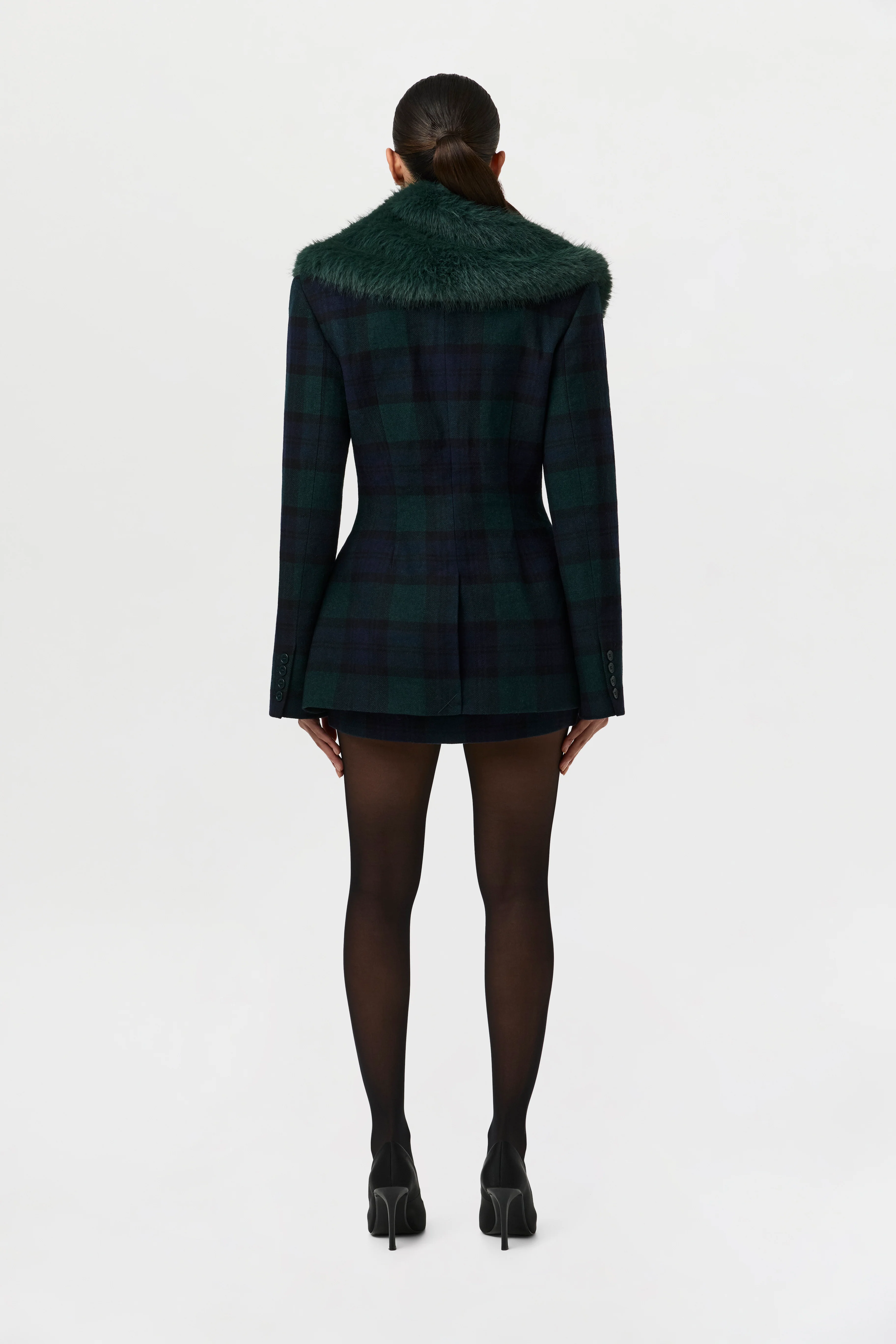 Suiting Plaid Faux Fur Blazer - Image 9
